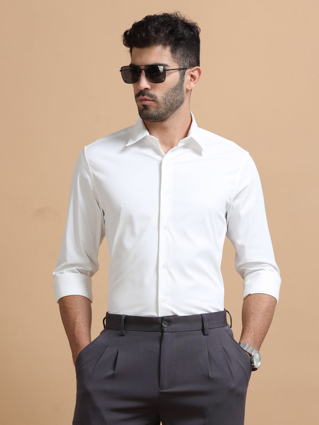 Men White Solid Polyester Shirt