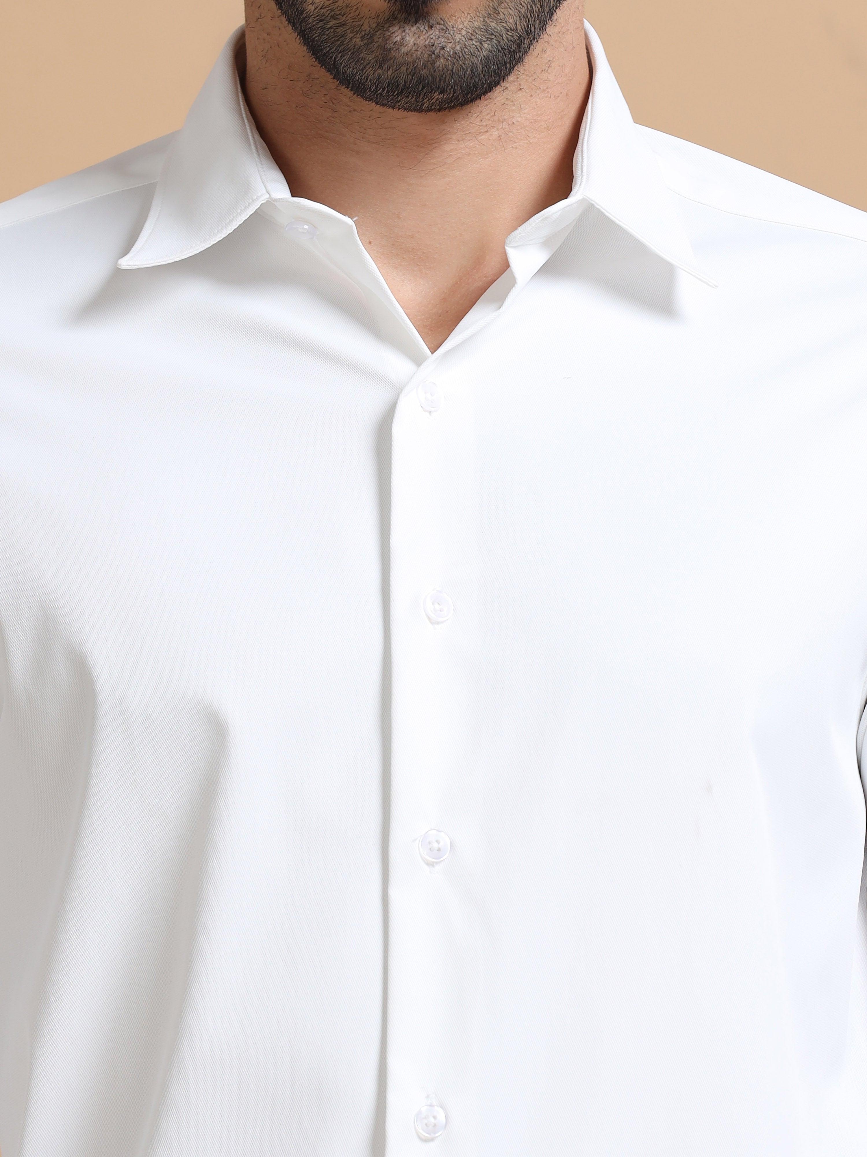 Men White Solid Polyester Shirt