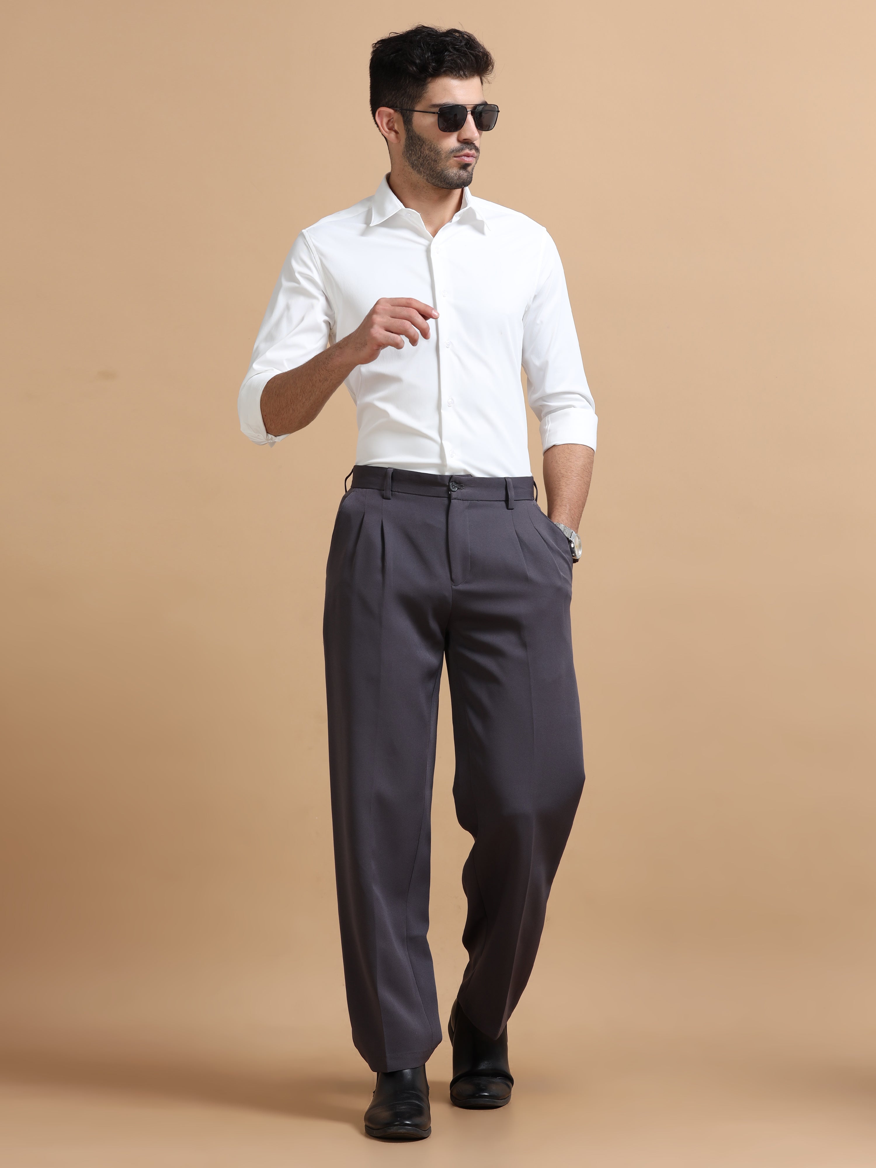 Men White Solid Polyester Shirt