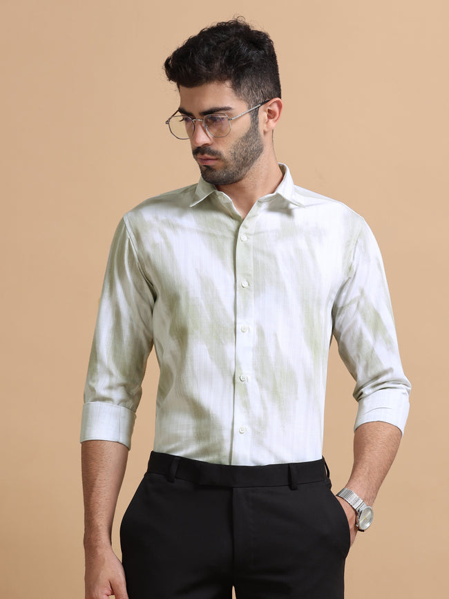 Men White Printed Cotton Shirt