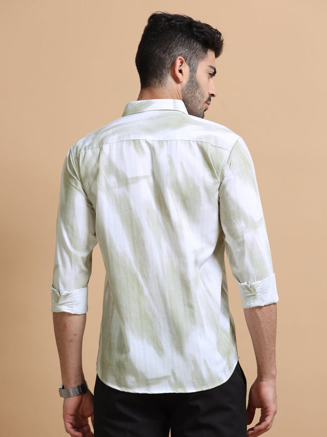 Men White Printed Cotton Shirt