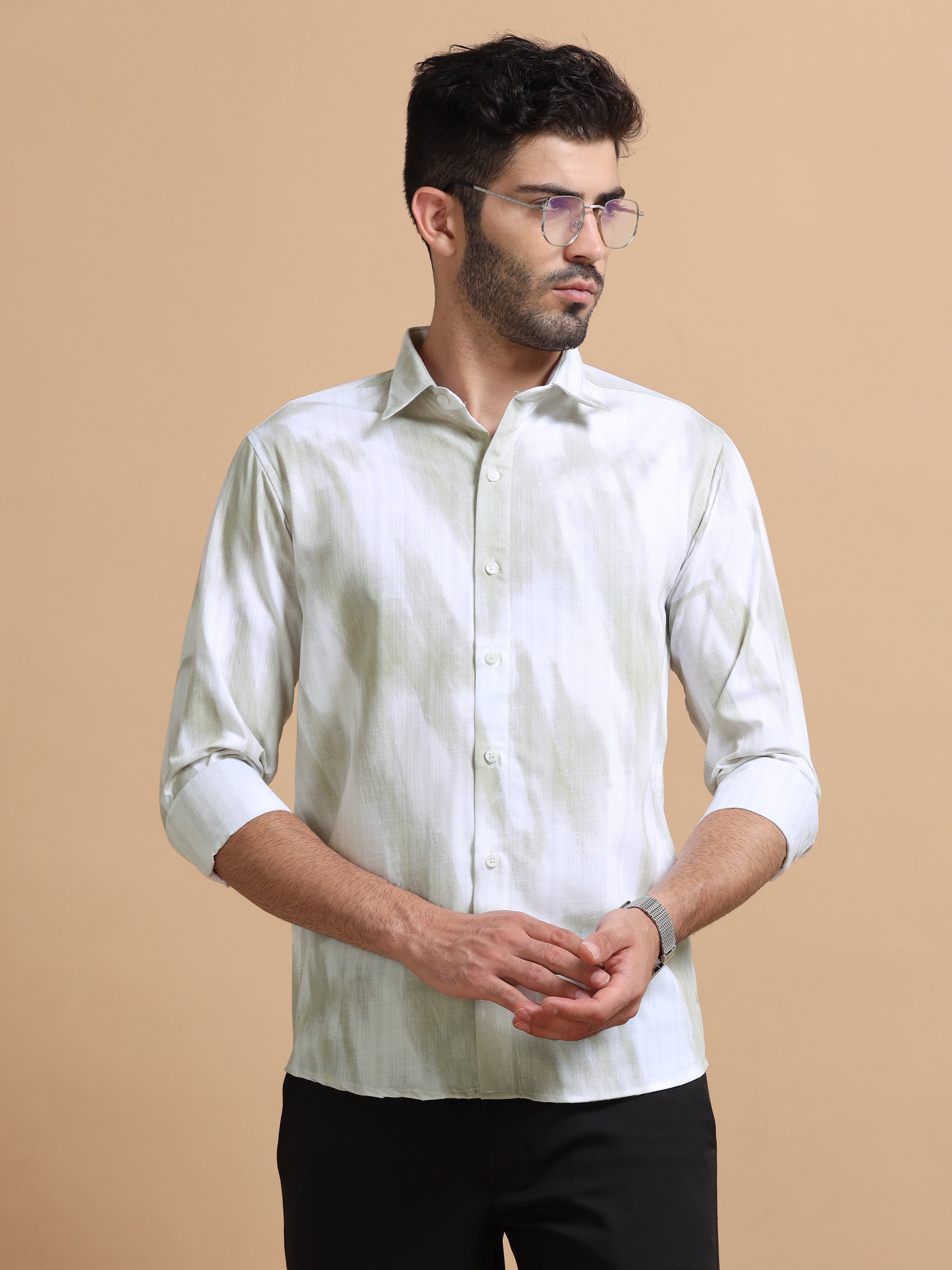 Men White Printed Cotton Shirt