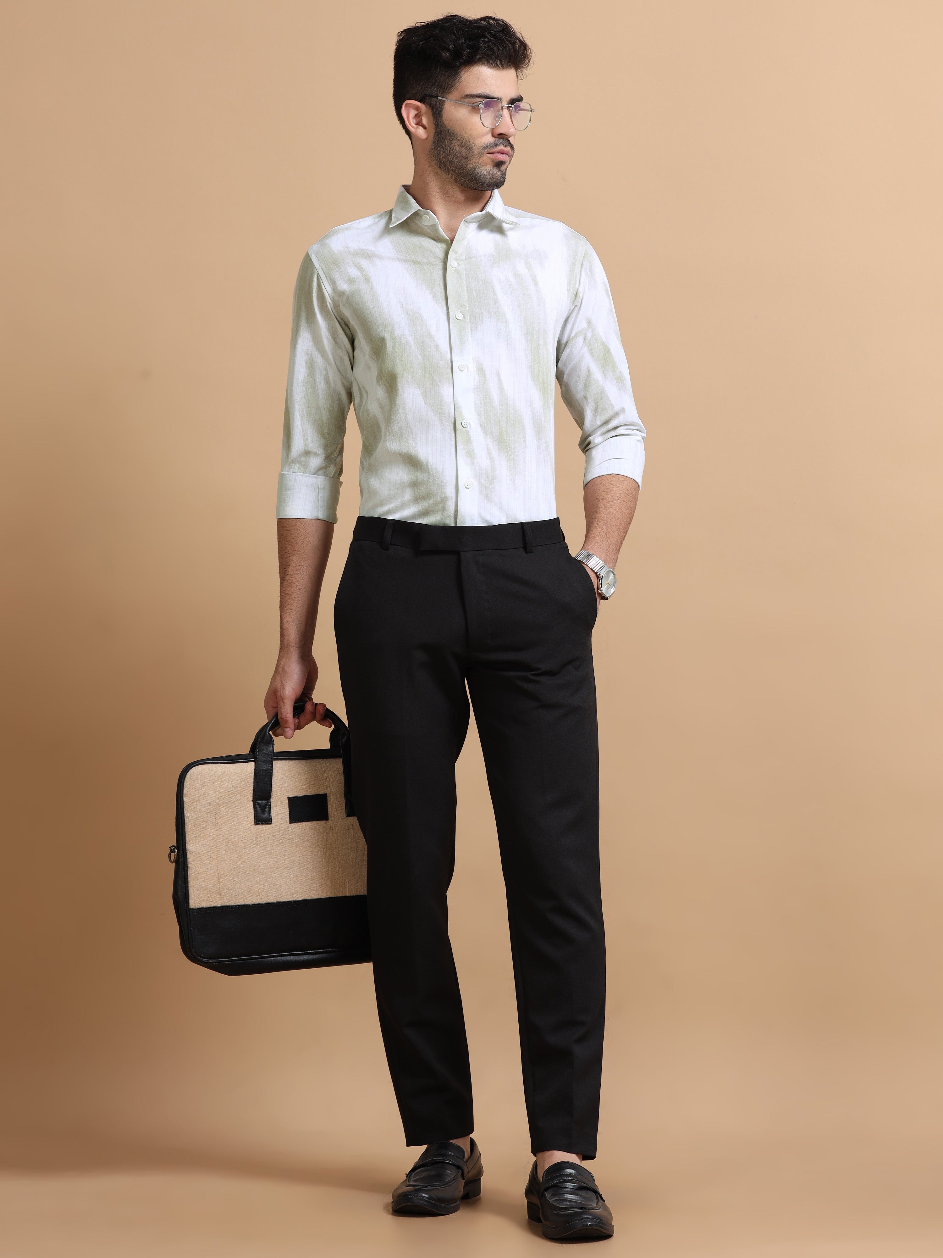 Men White Printed Cotton Shirt