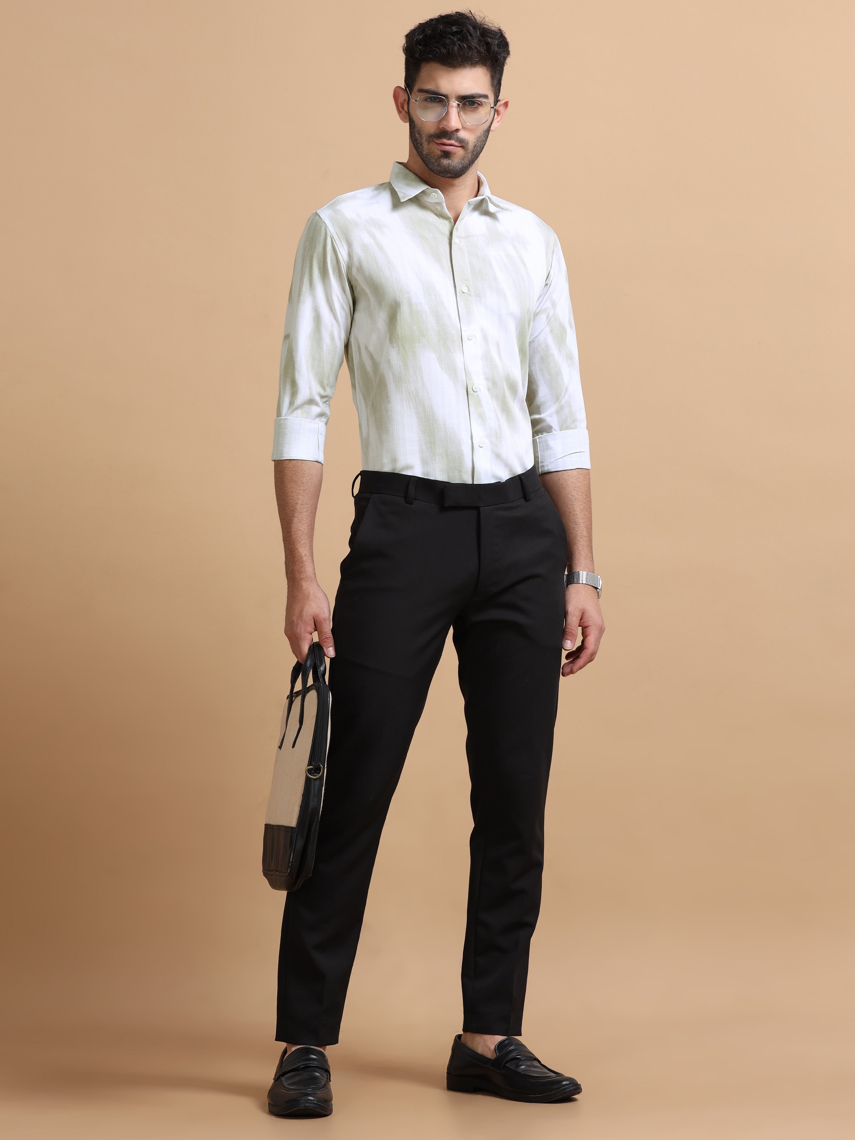 Men White Printed Cotton Shirt