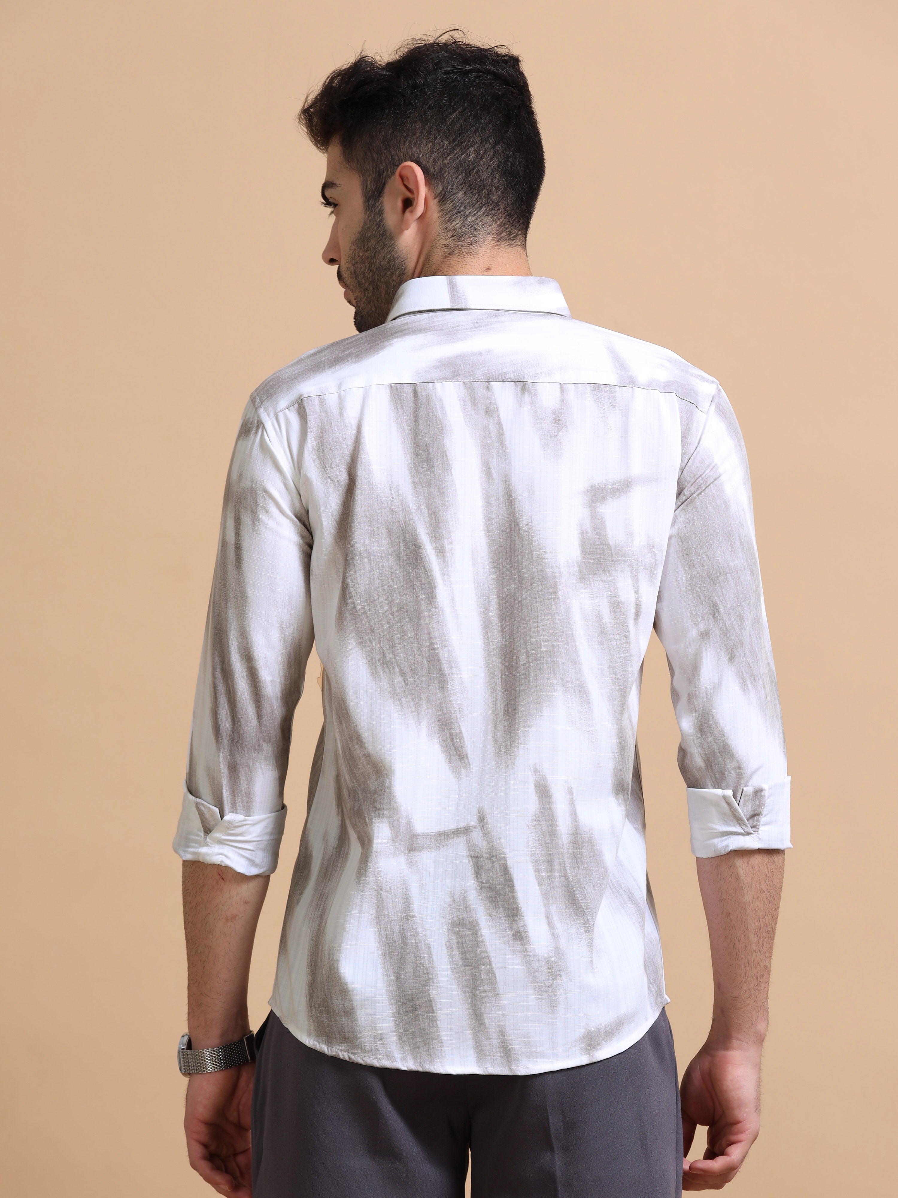 Men White Printed Cotton Shirt
