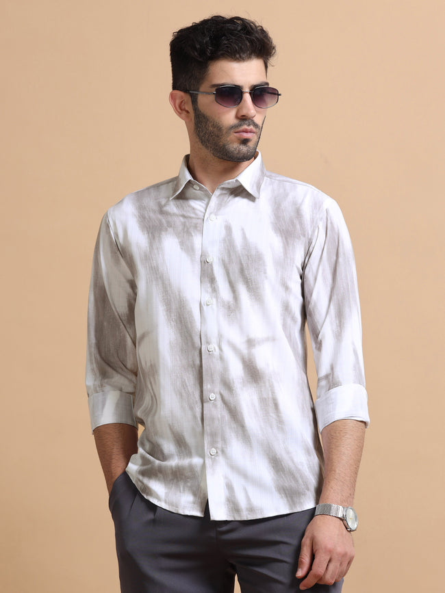Men White Printed Cotton Shirt