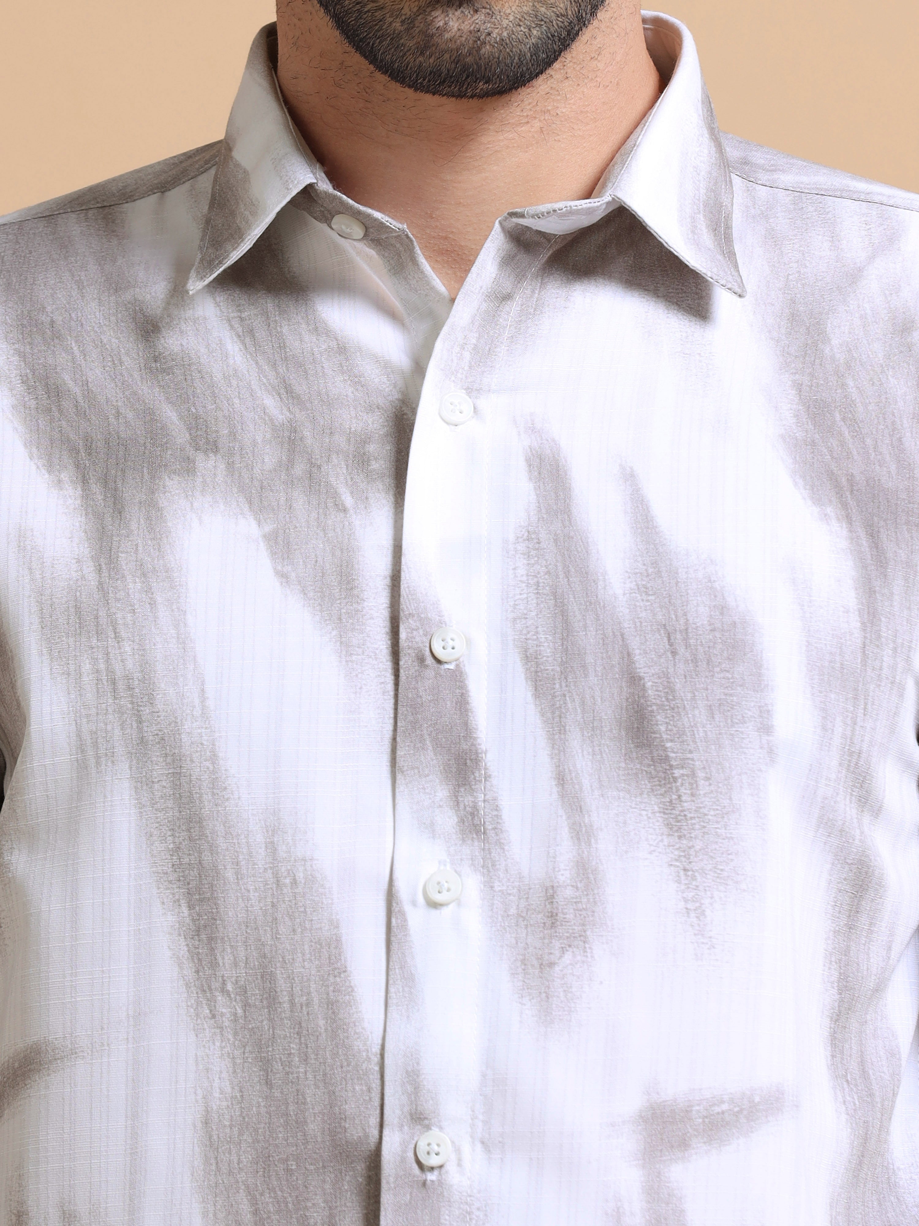 Men White Printed Cotton Shirt