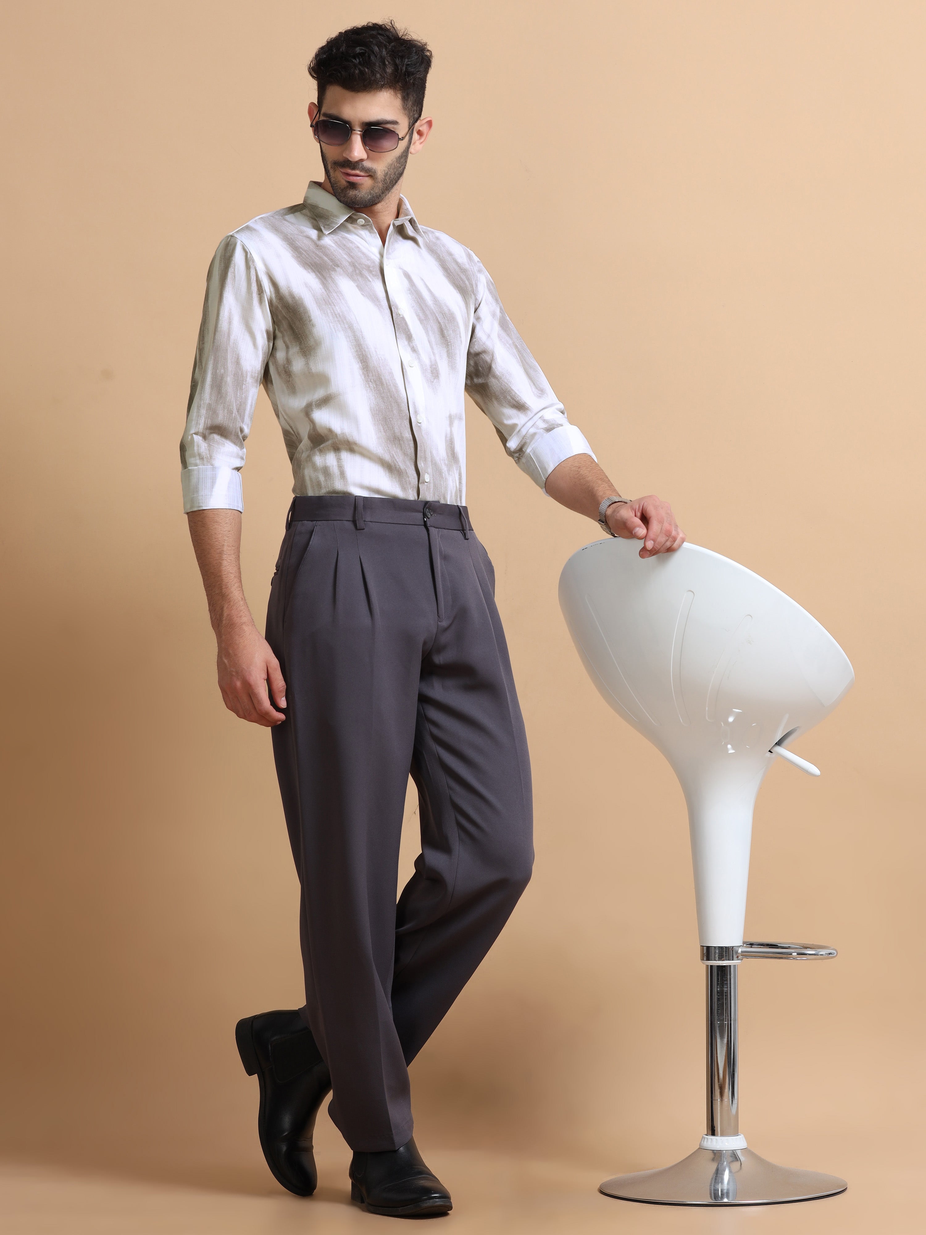 Men White Printed Cotton Shirt