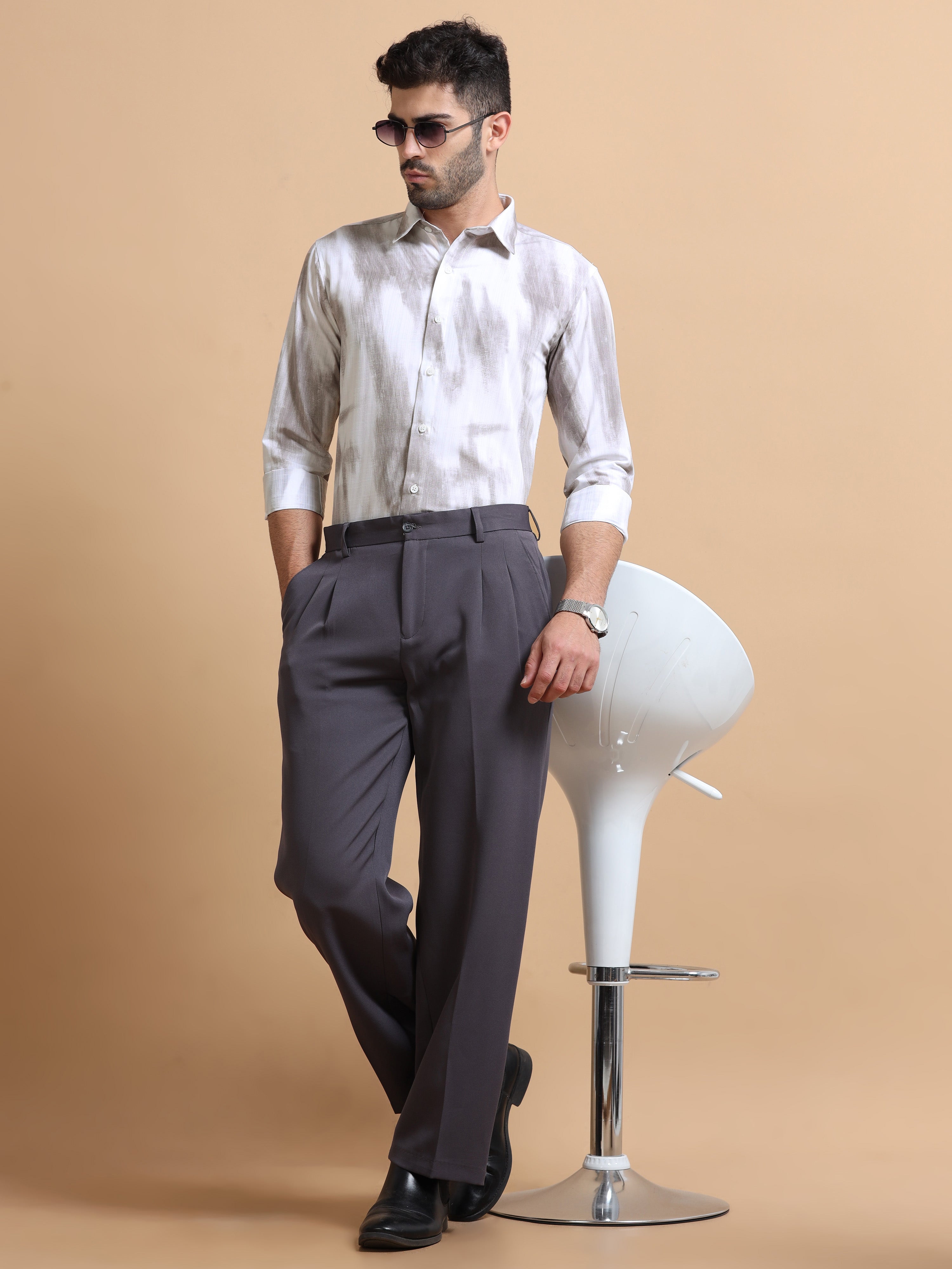 Men White Printed Cotton Shirt