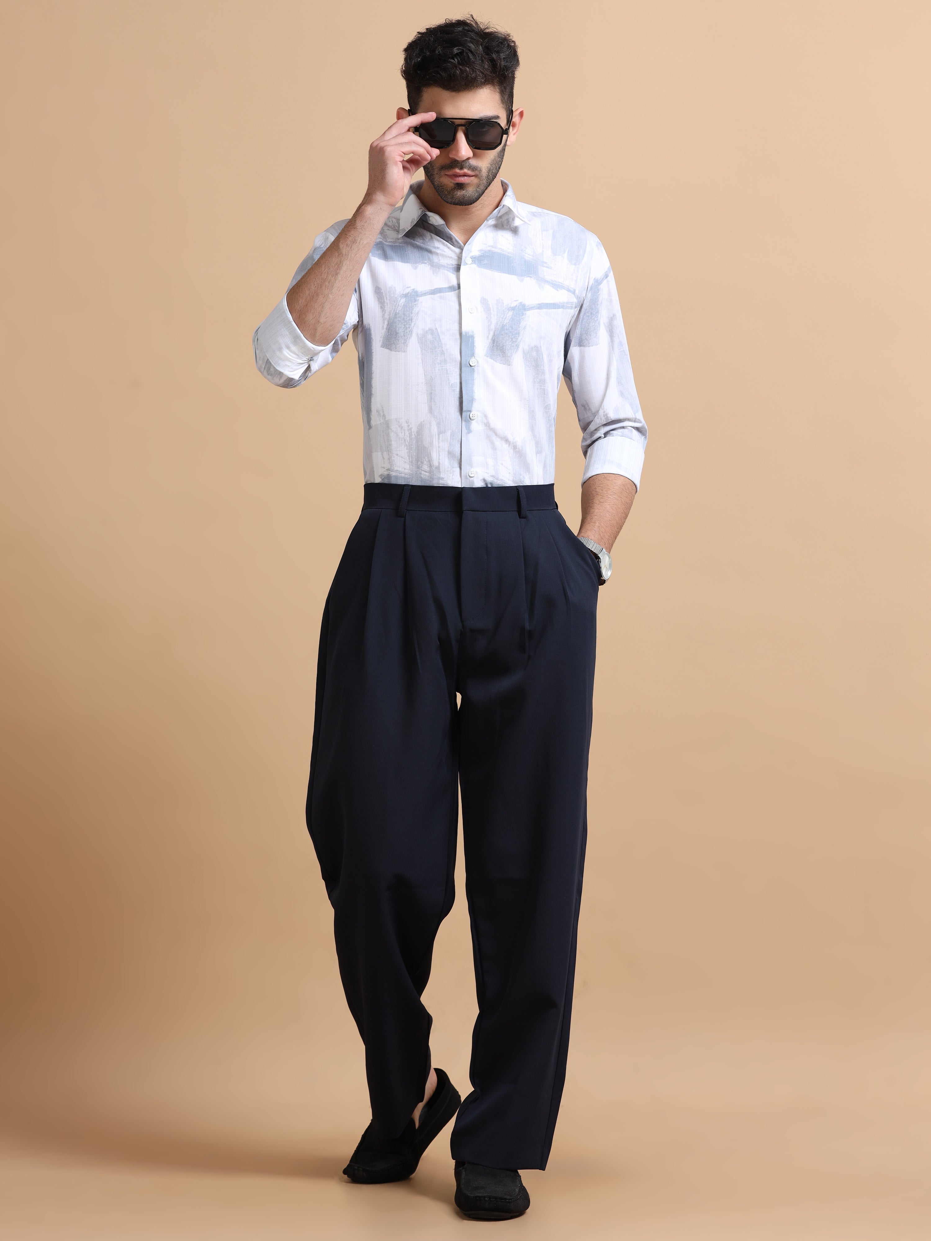 Men White Printed Cotton Shirt