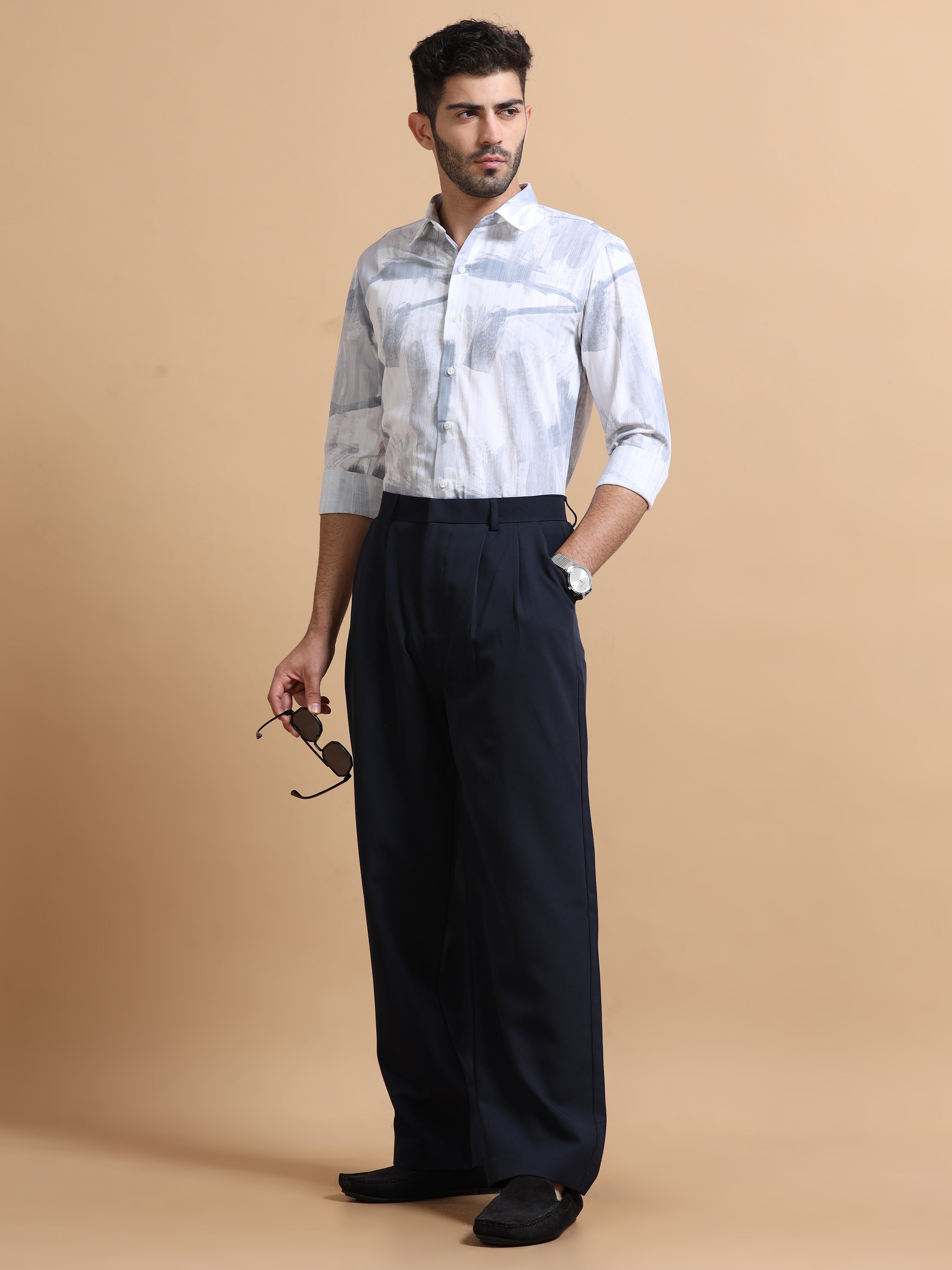 Men White Printed Cotton Shirt