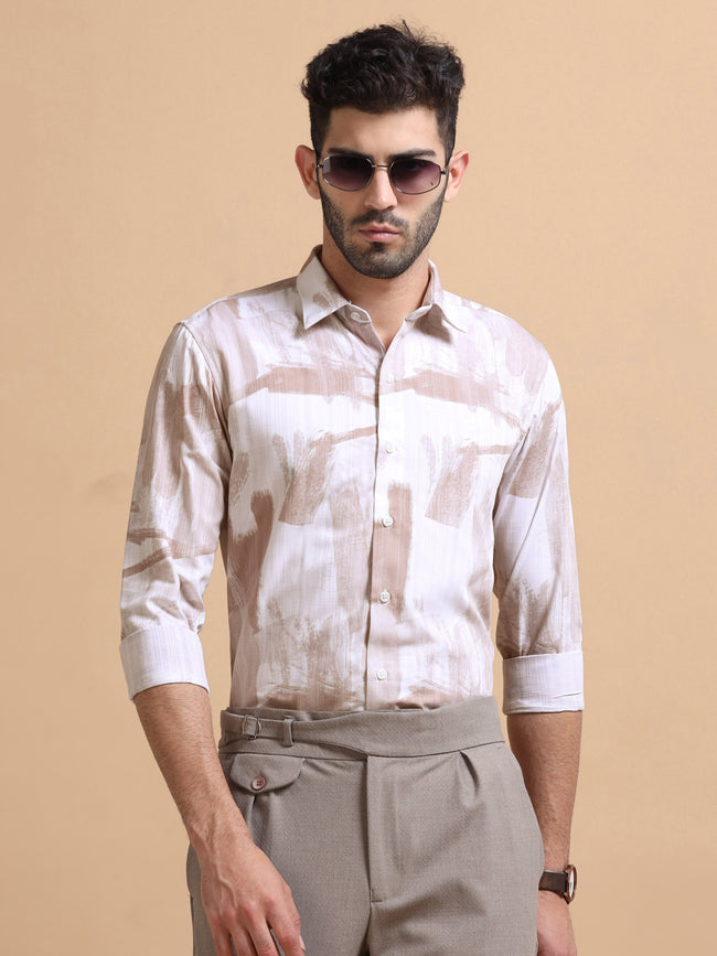 Men Wine Printed Cotton Shirt