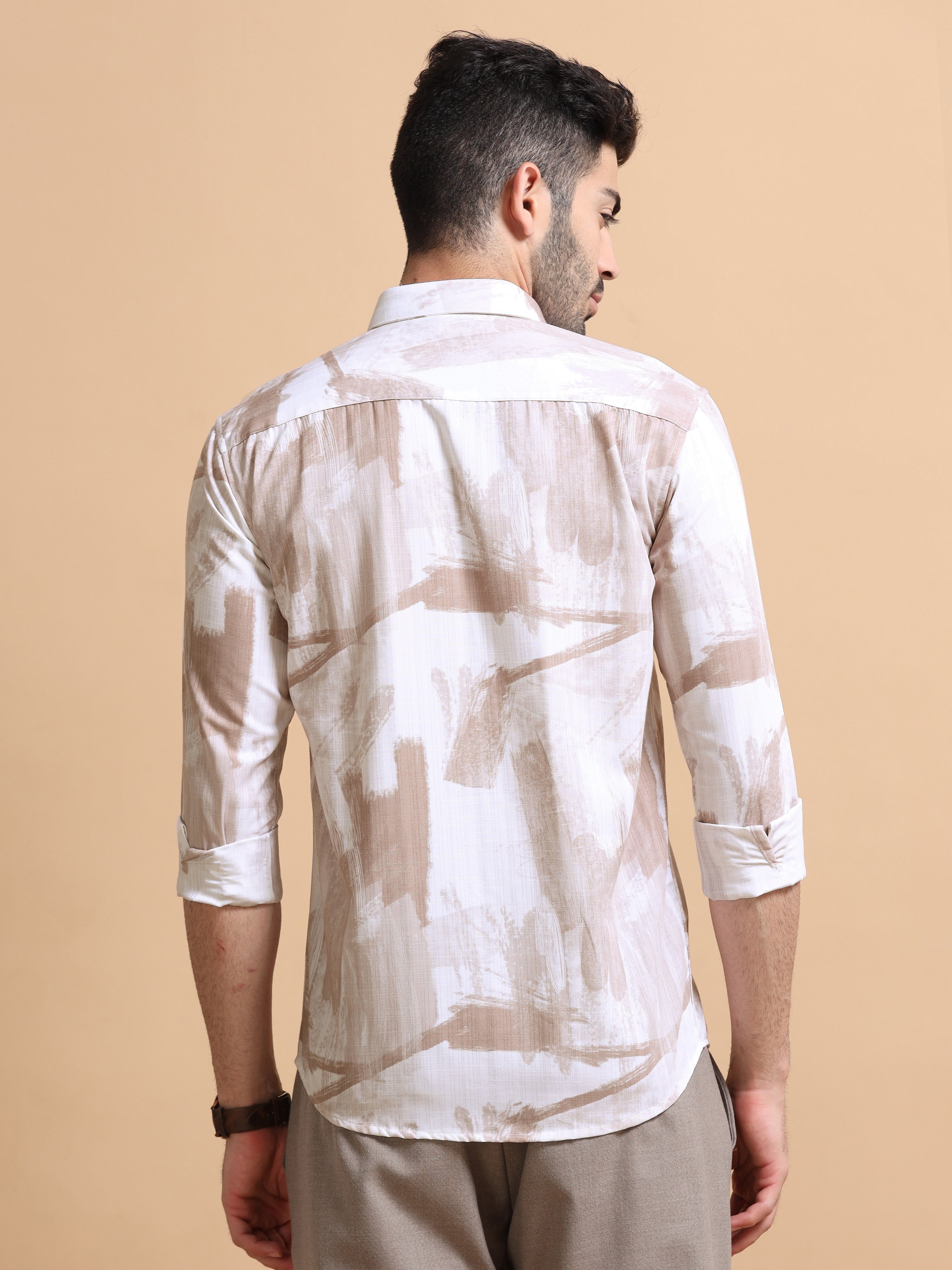 Men Wine Printed Cotton Shirt