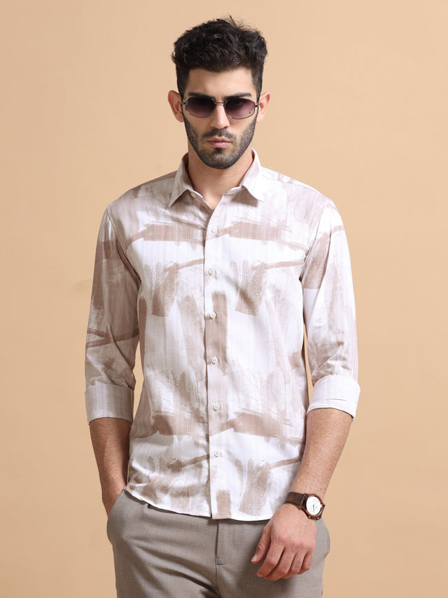 Men Wine Printed Cotton Shirt