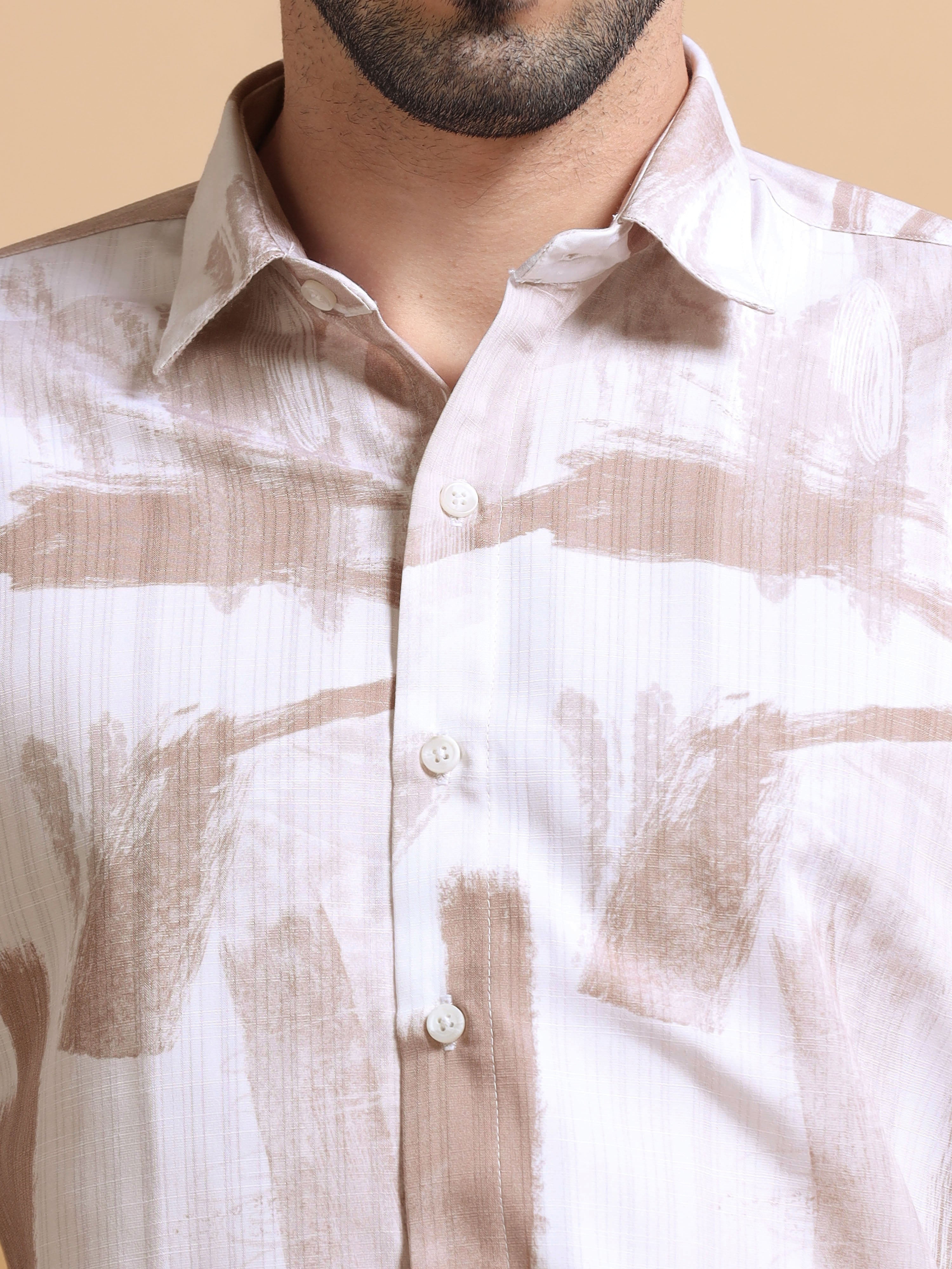 Men Wine Printed Cotton Shirt