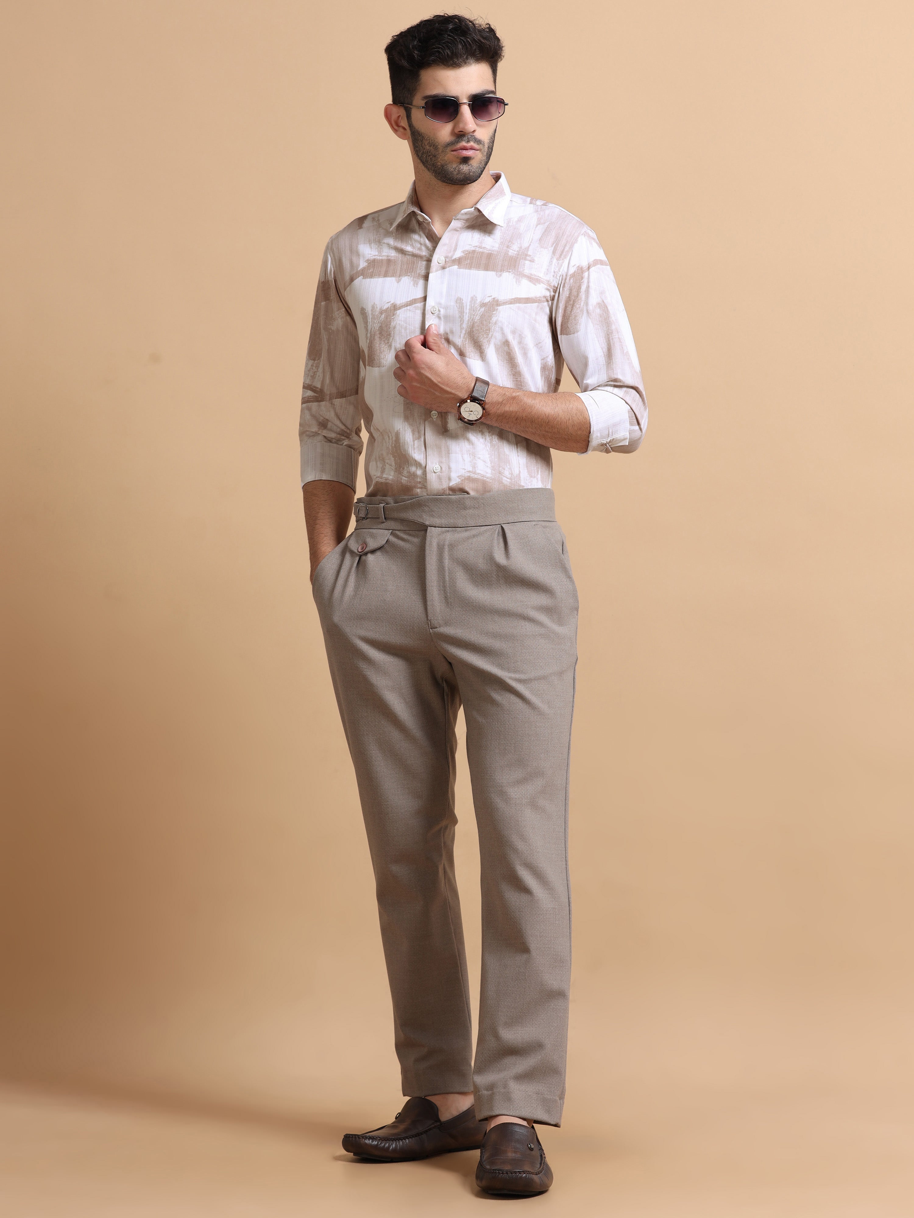 Men Wine Printed Cotton Shirt