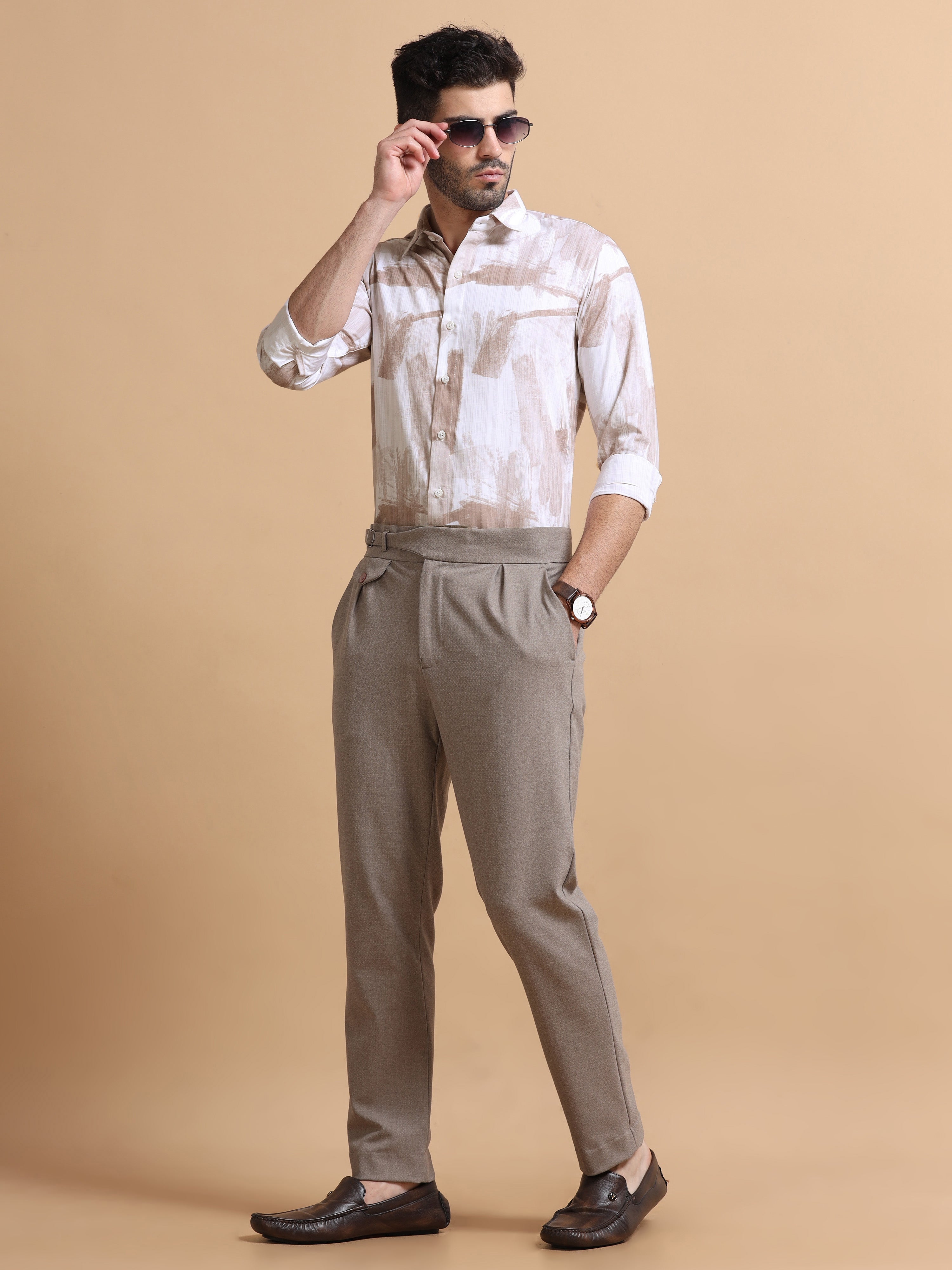 Men Wine Printed Cotton Shirt