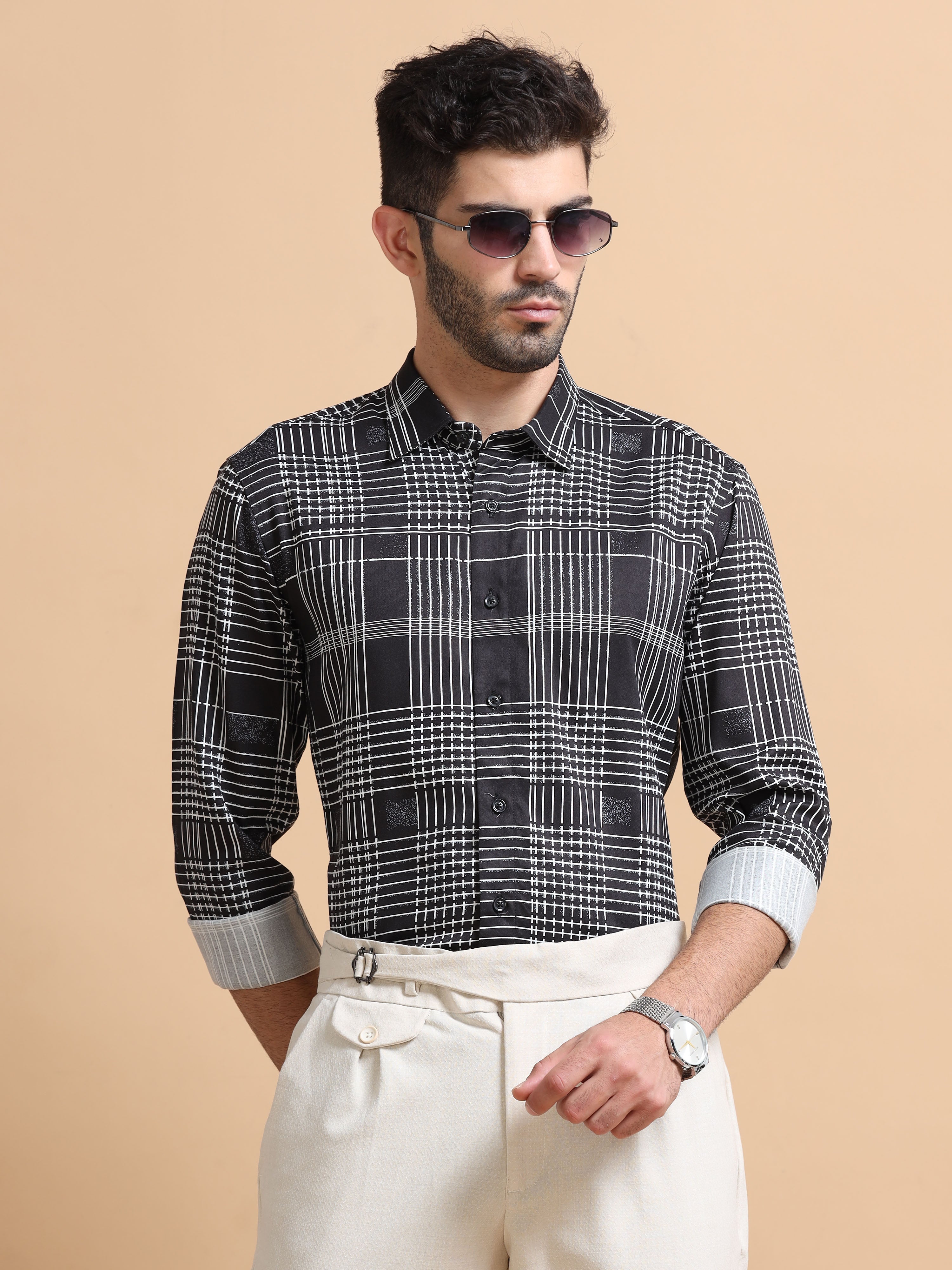 Men Black Checked Cotton Blend Shirt
