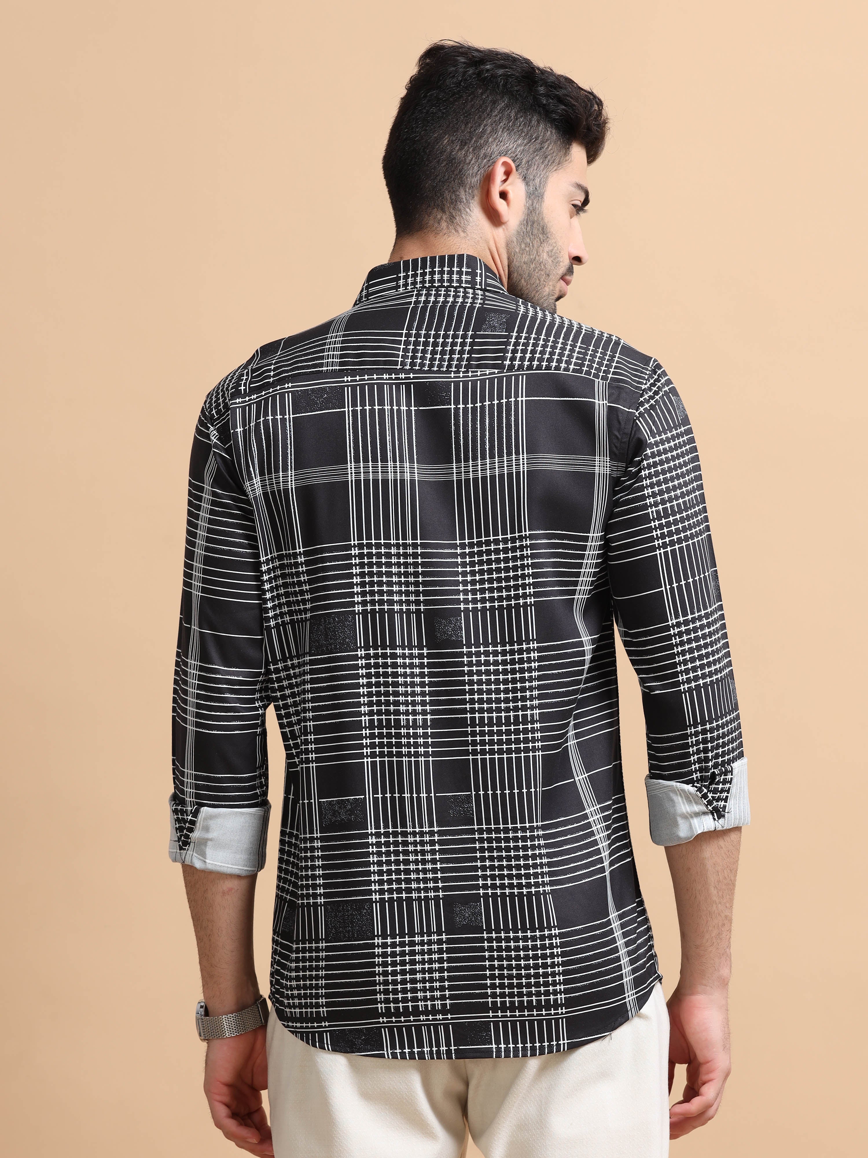 Men Black Checked Cotton Blend Shirt