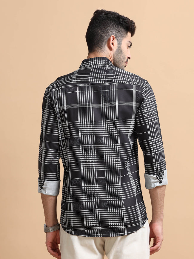 Men Black Checked Cotton Blend Shirt