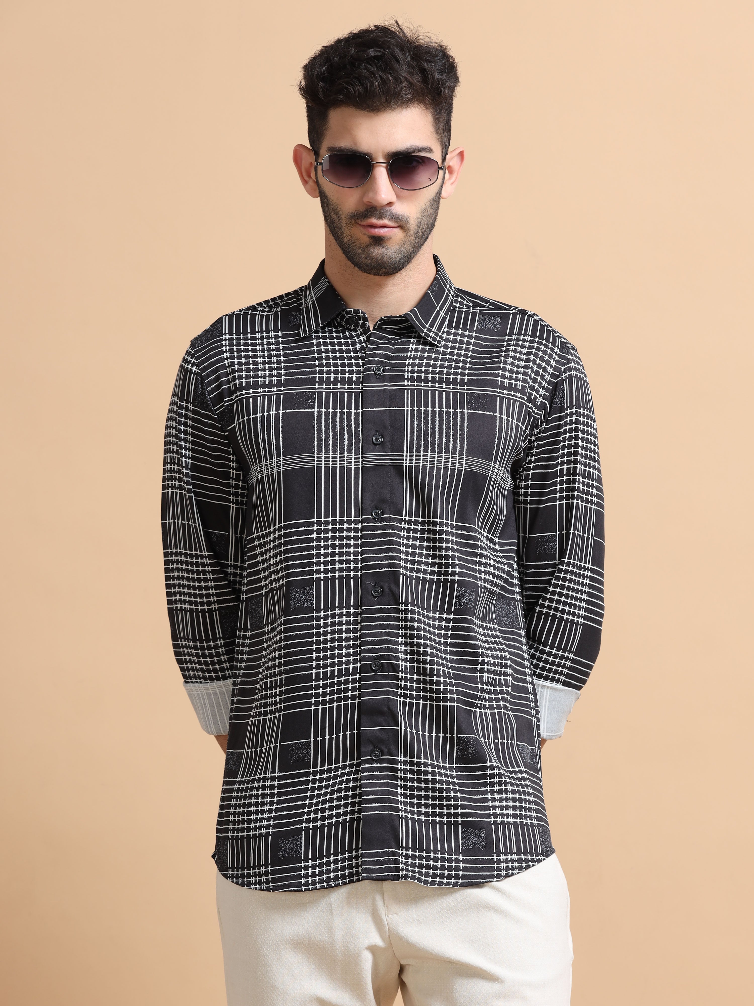 Men Black Checked Cotton Blend Shirt