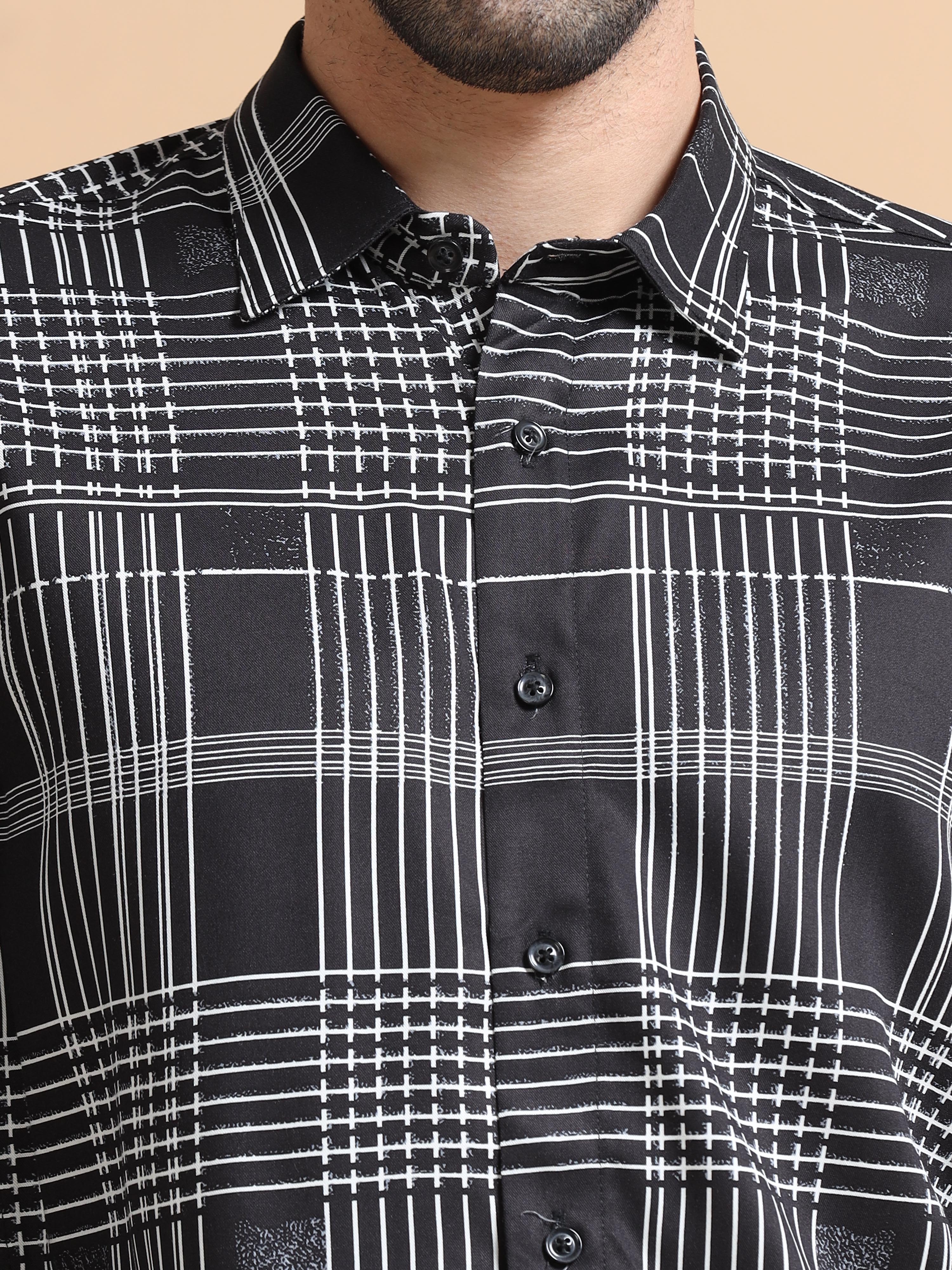 Men Black Checked Cotton Blend Shirt