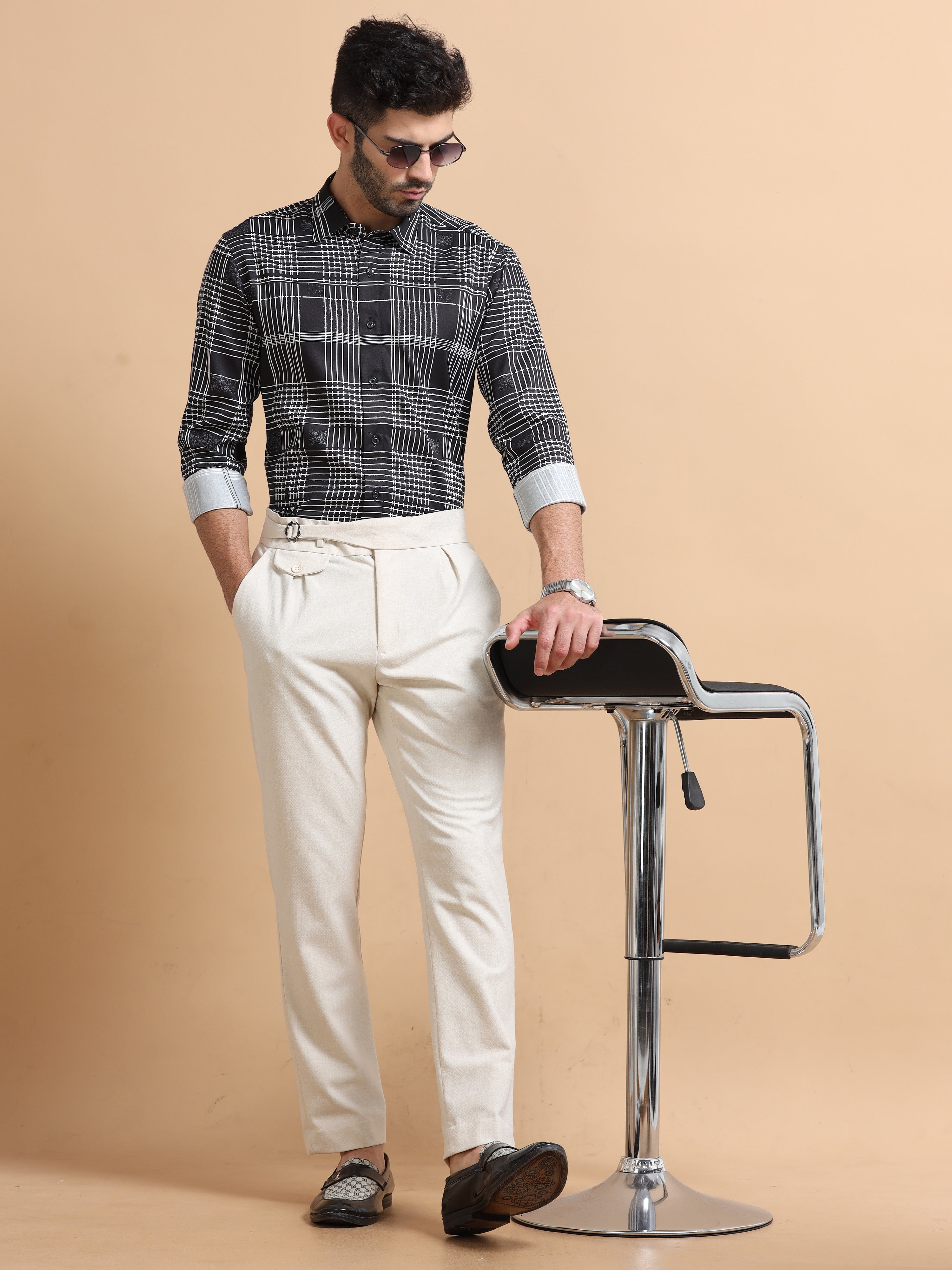 Men Black Checked Cotton Blend Shirt