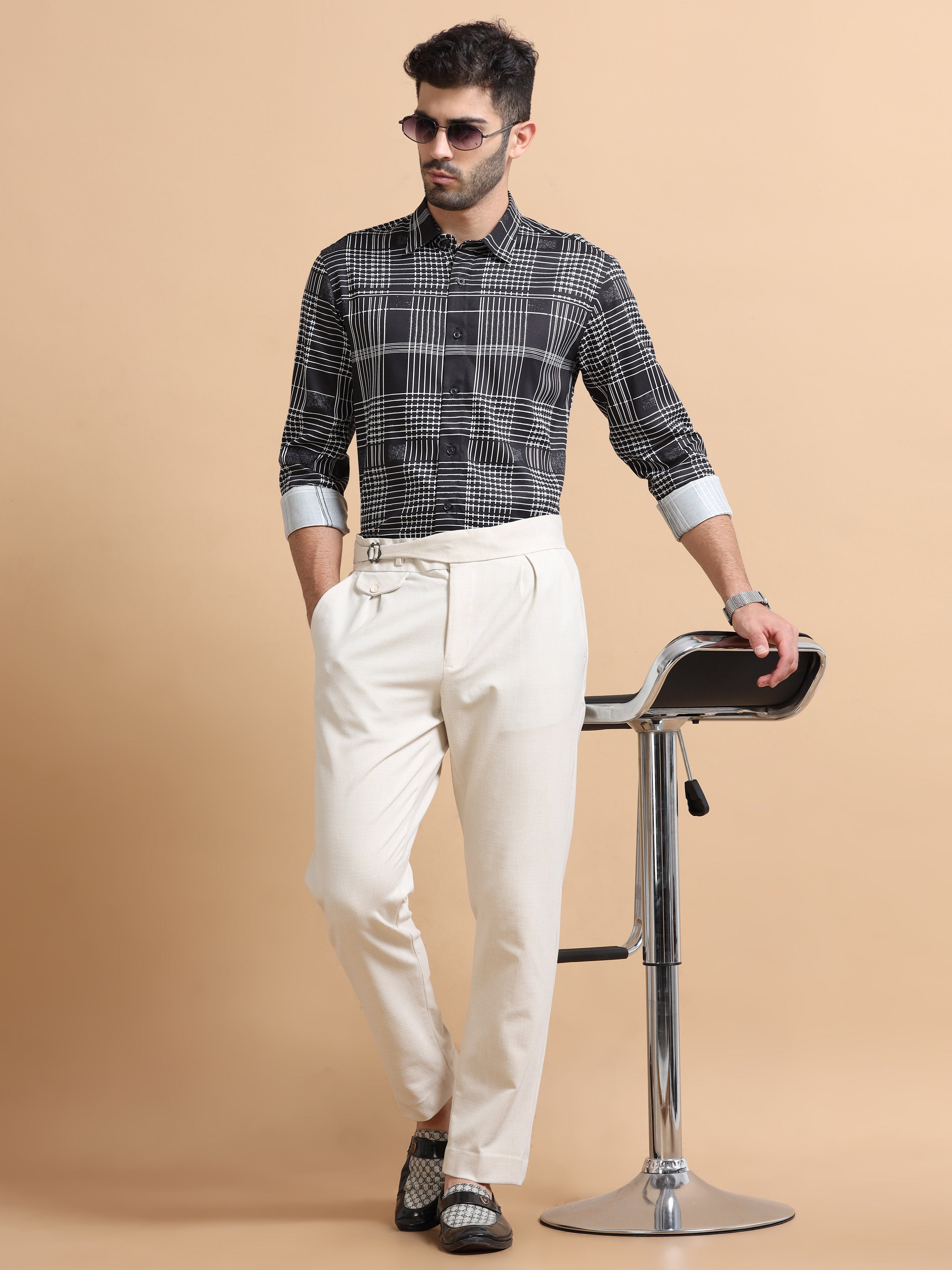 Men Black Checked Cotton Blend Shirt