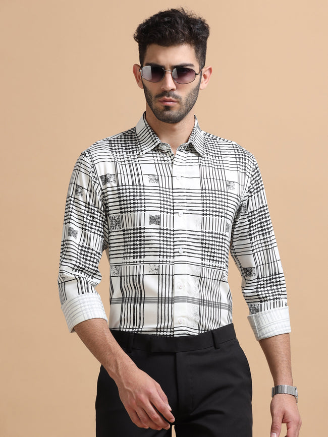 Men White Checked Cotton Blend Shirt