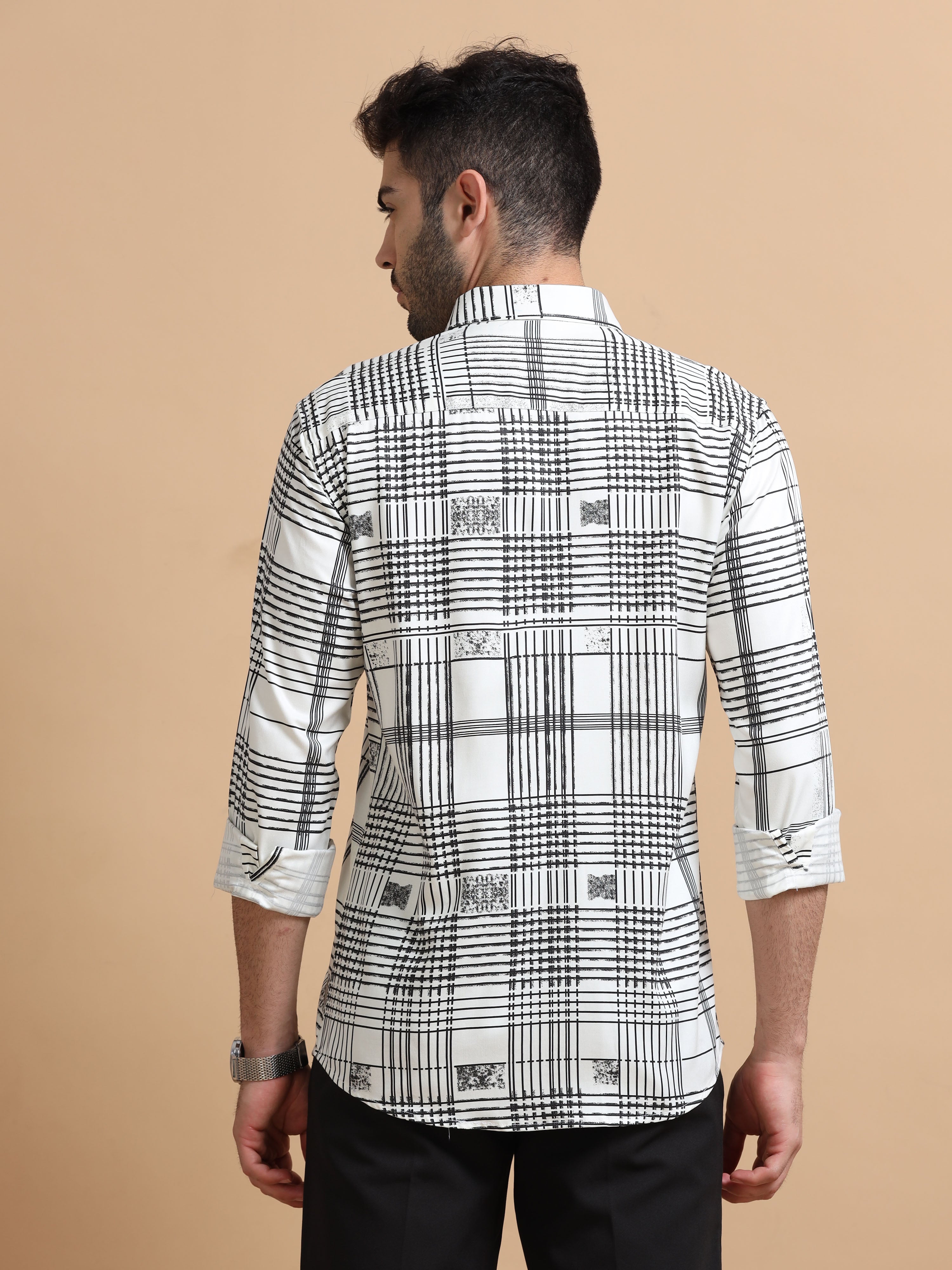 Men White Checked Cotton Blend Shirt