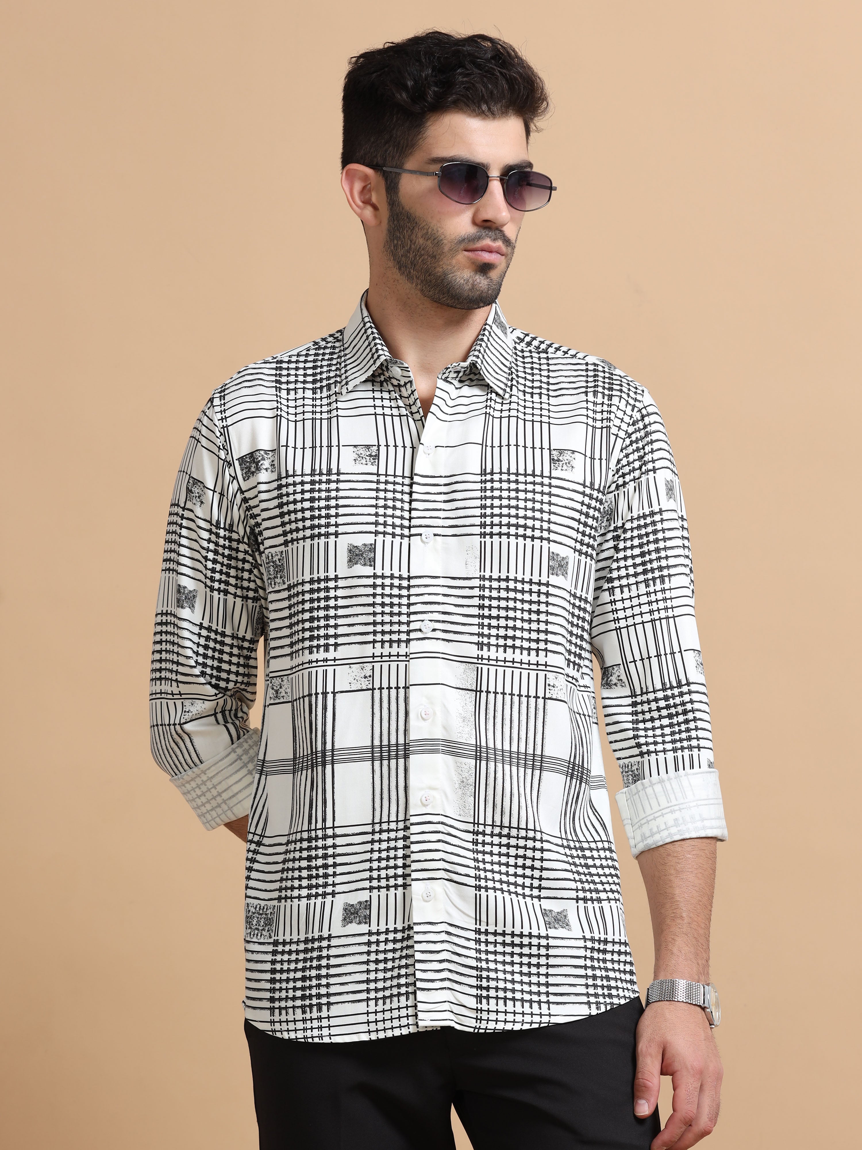Men White Checked Cotton Blend Shirt