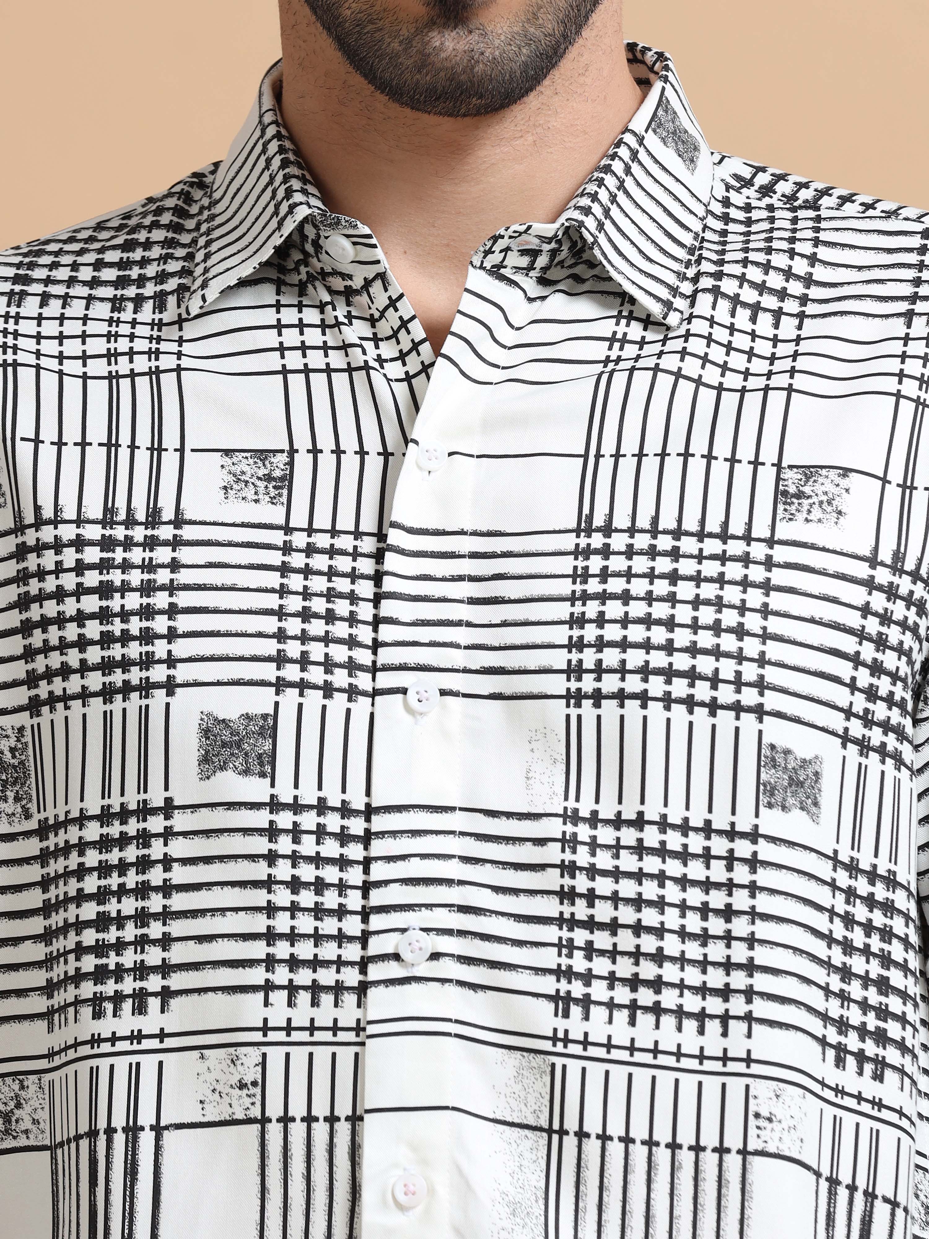 Men White Checked Cotton Blend Shirt