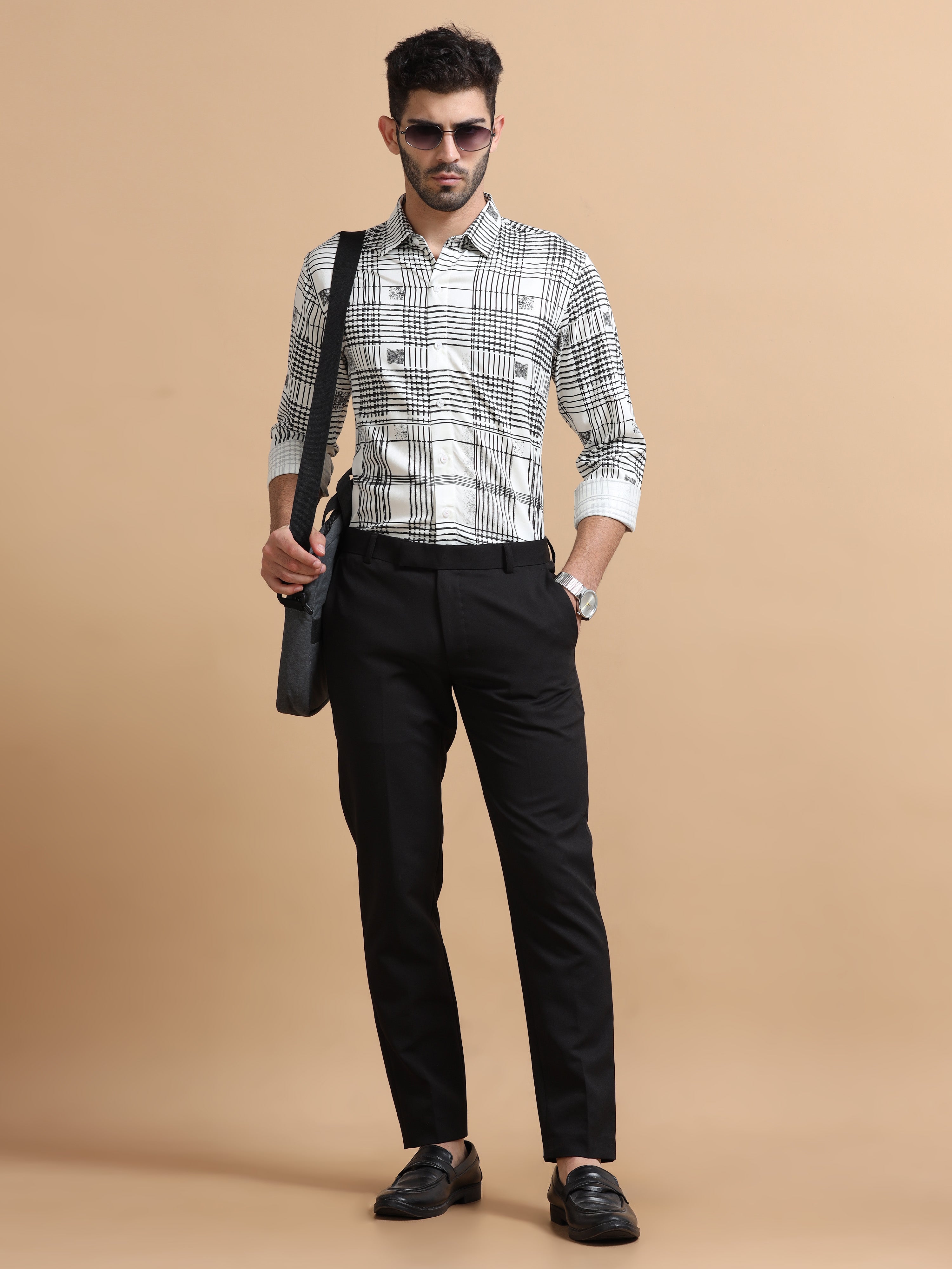 Men White Checked Cotton Blend Shirt