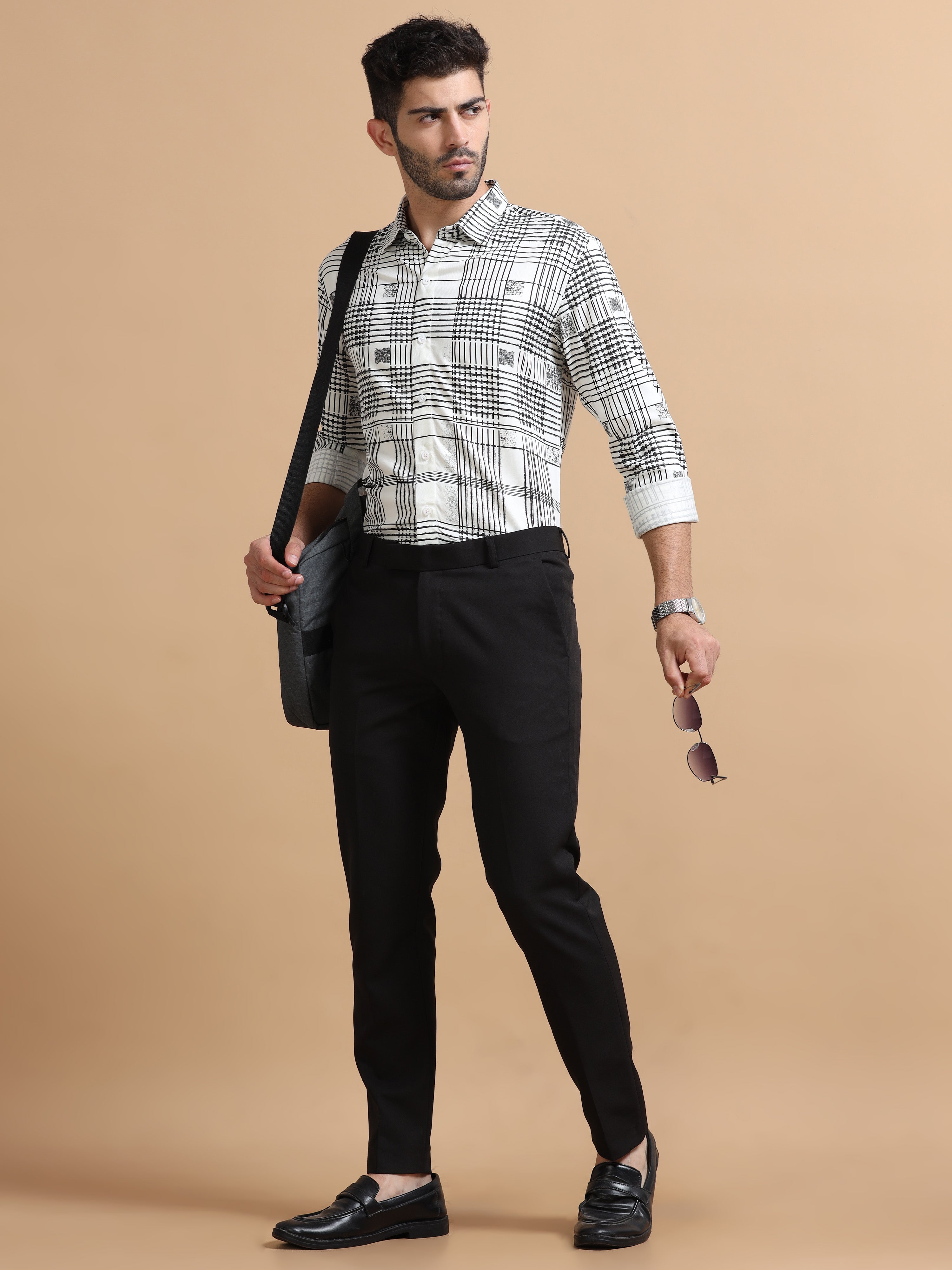 Men White Checked Cotton Blend Shirt