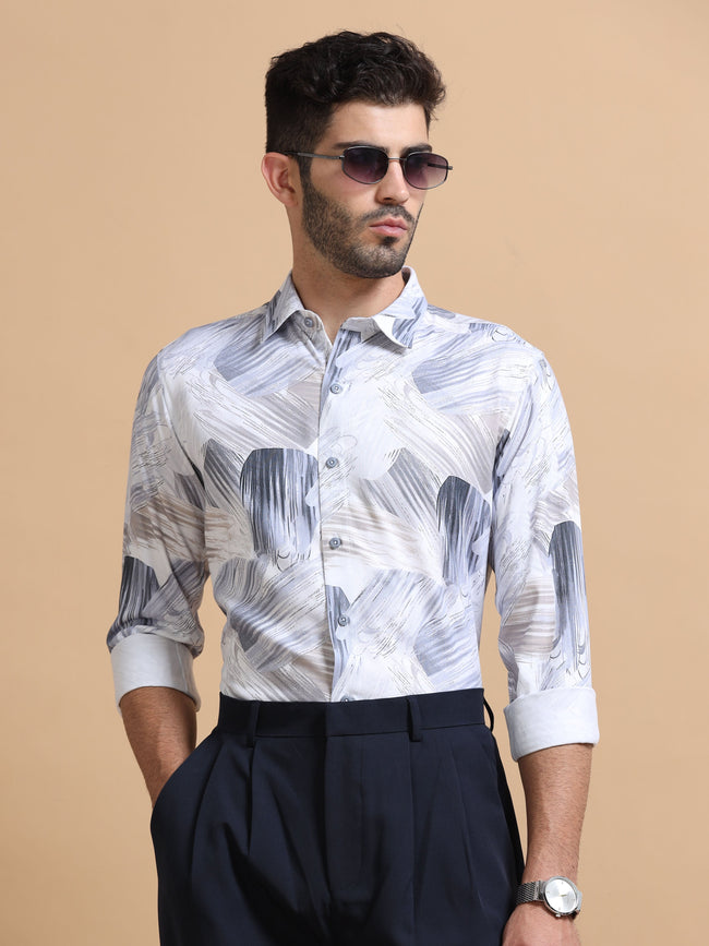 Men Blue Printed Cotton Blend Shirt