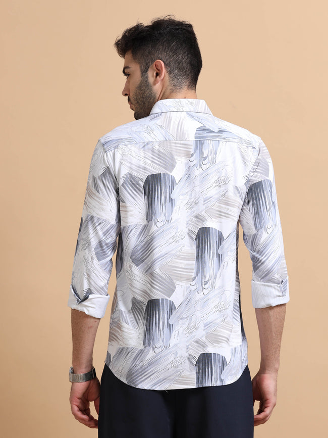 Men Blue Printed Cotton Blend Shirt