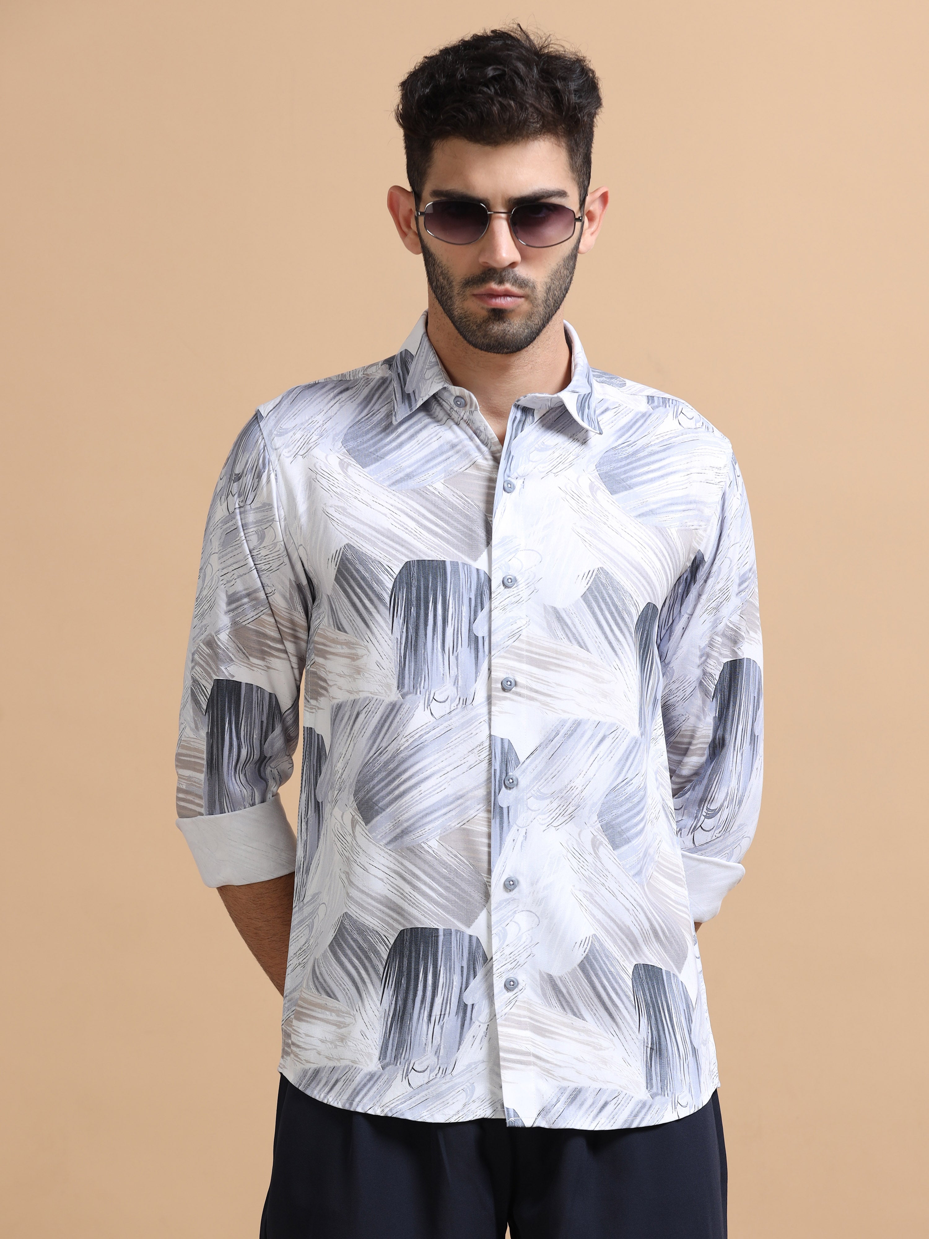 Men Blue Printed Cotton Blend Shirt