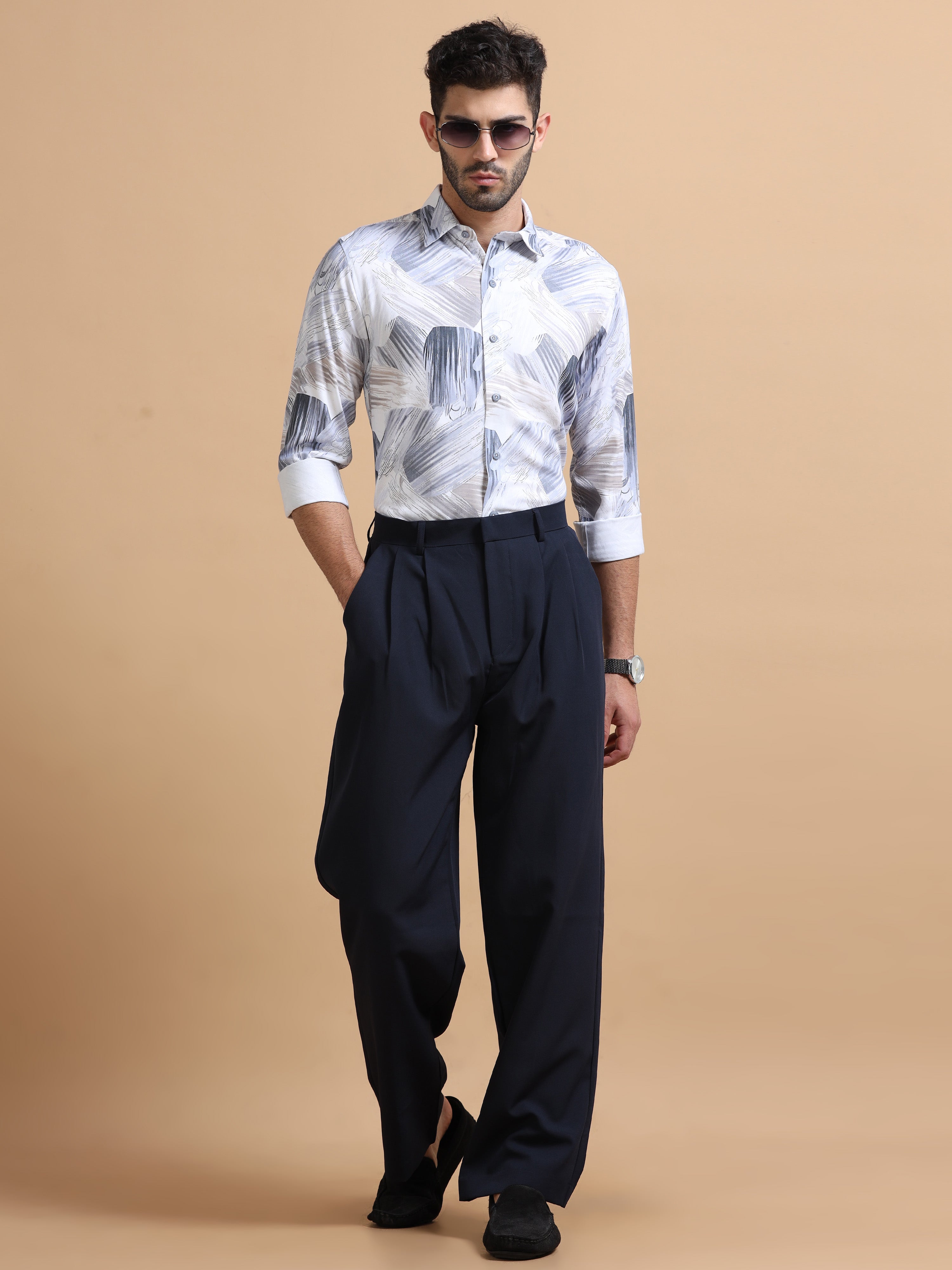 Men Blue Printed Cotton Blend Shirt