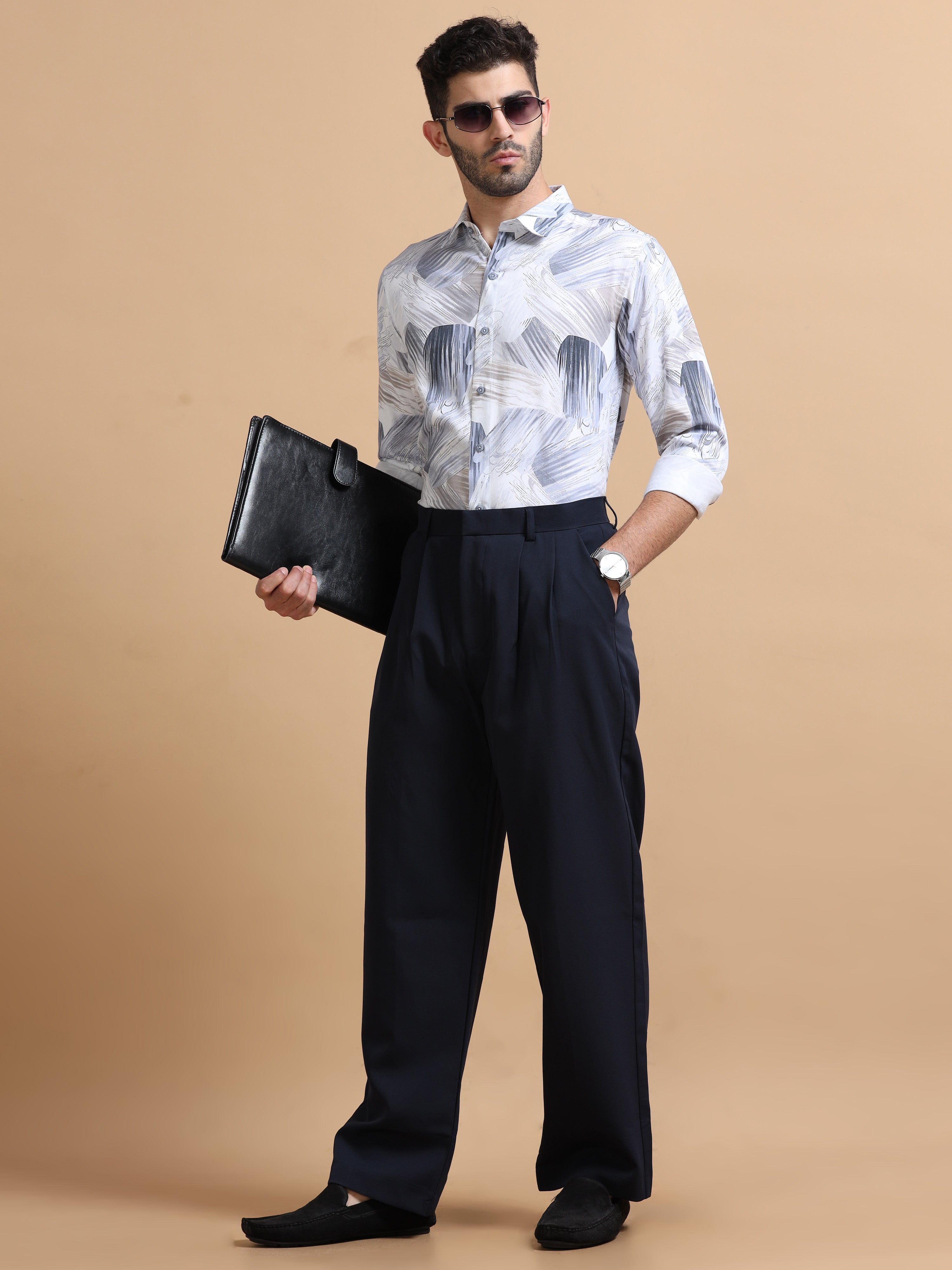 Men Blue Printed Cotton Blend Shirt