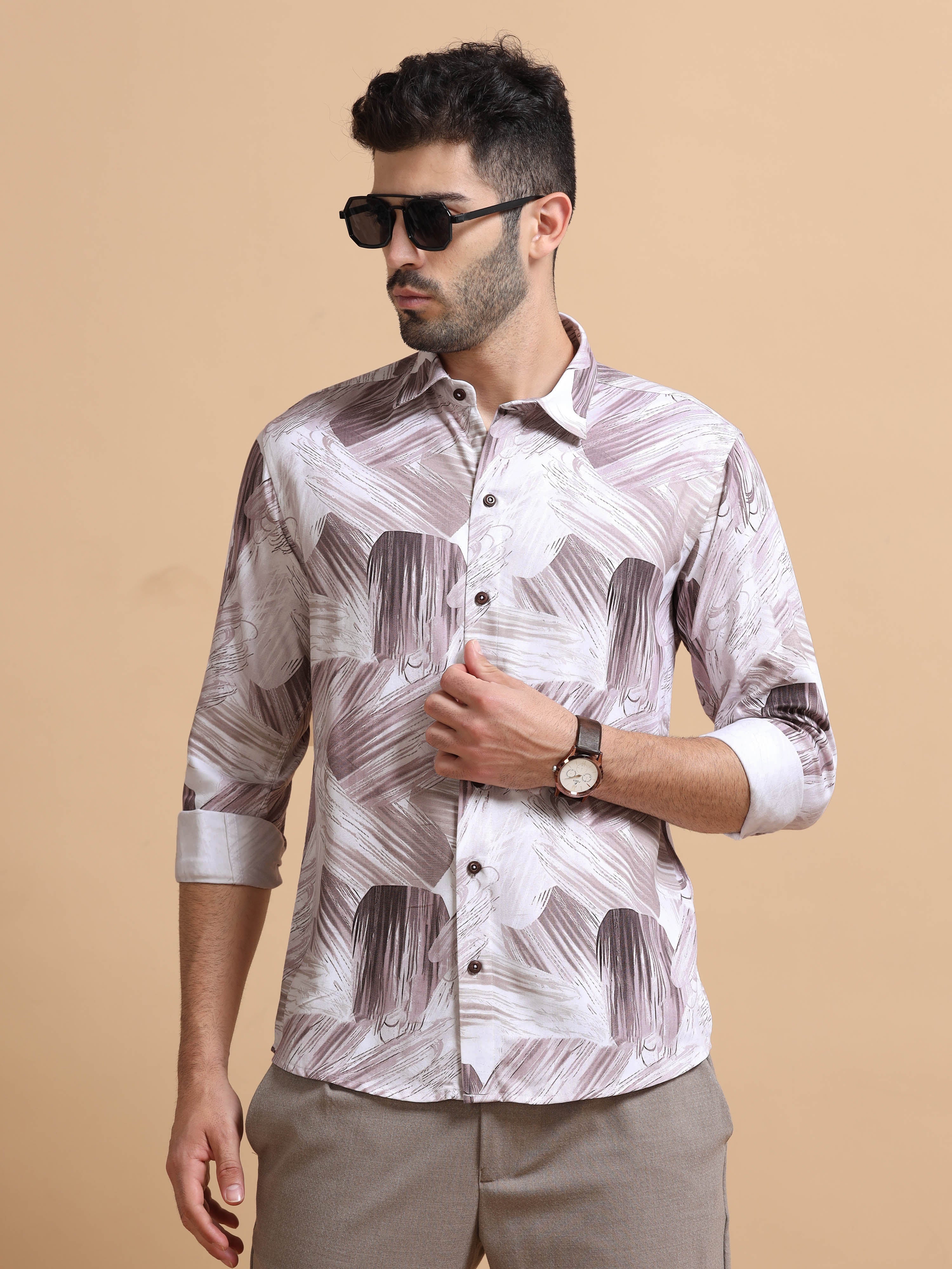 Men Pink Printed Cotton Blend Shirt