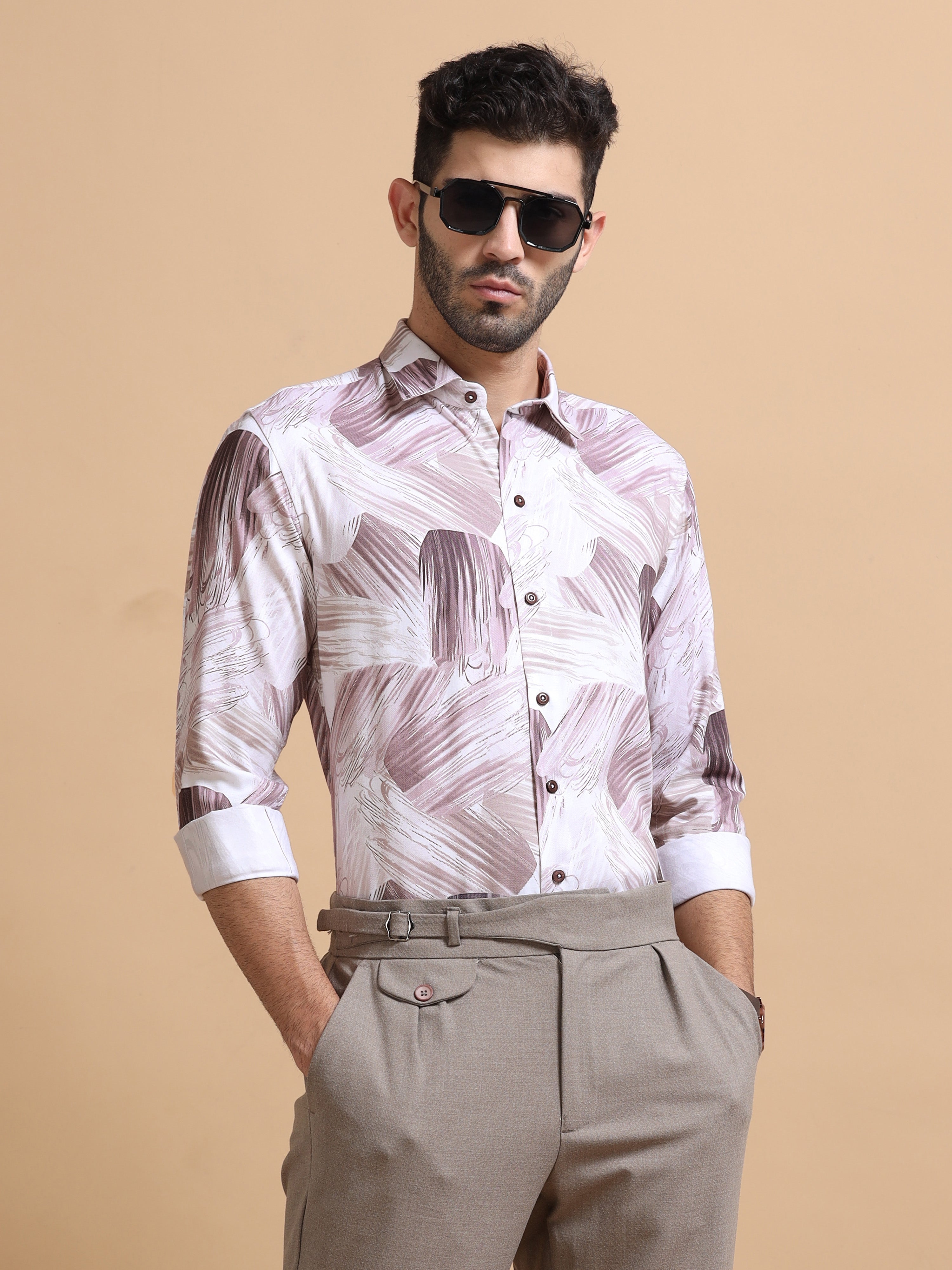 Men Pink Printed Cotton Blend Shirt