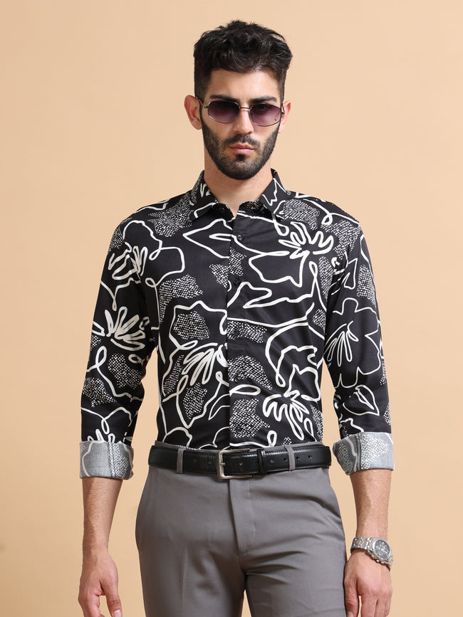 Men Black Printed Cotton Blend Shirt