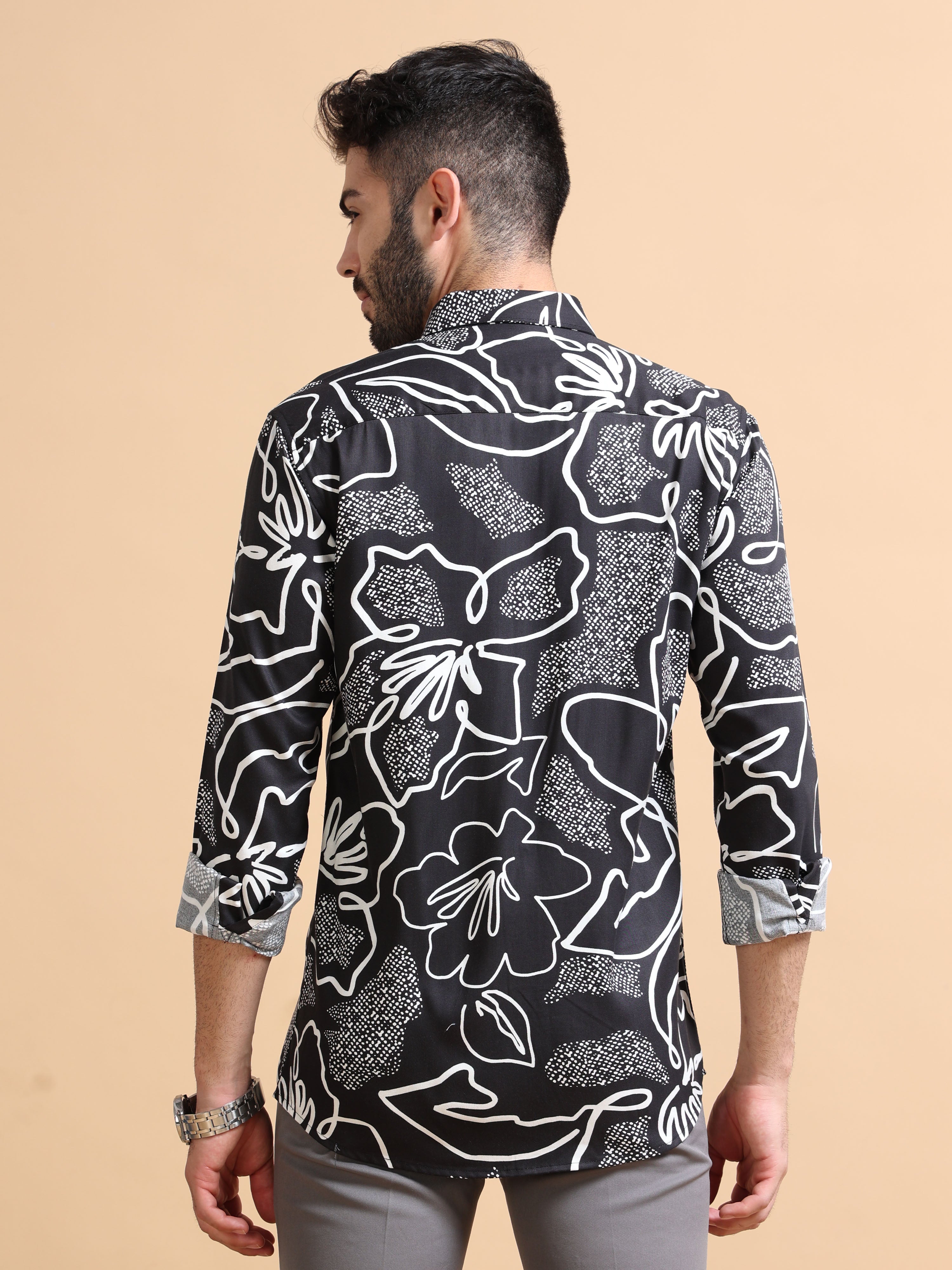 Men Black Printed Cotton Blend Shirt