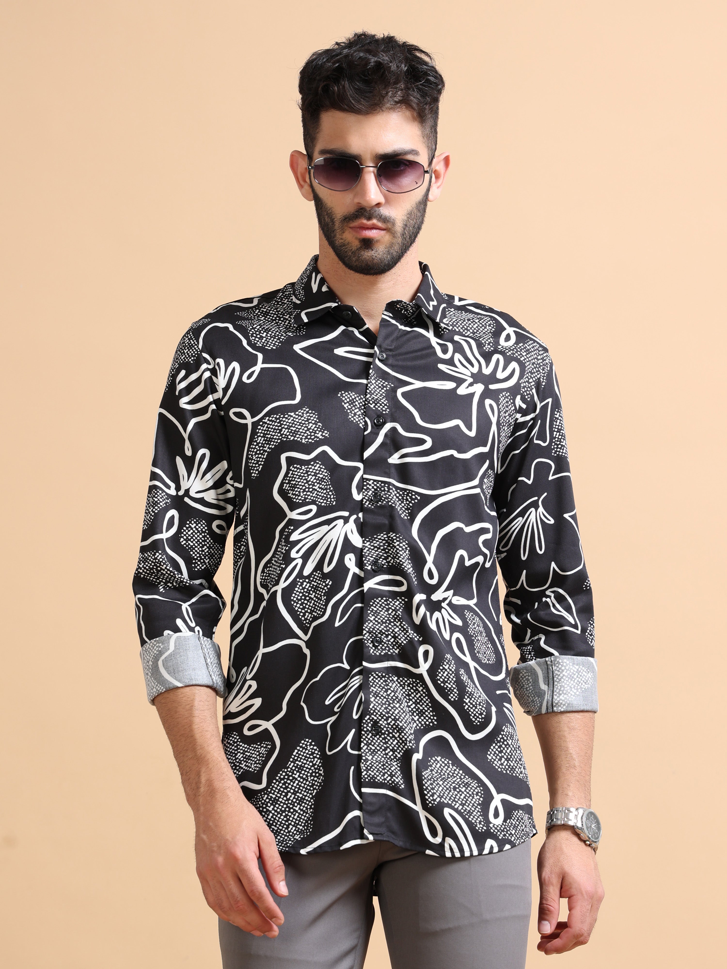 Men Black Printed Cotton Blend Shirt
