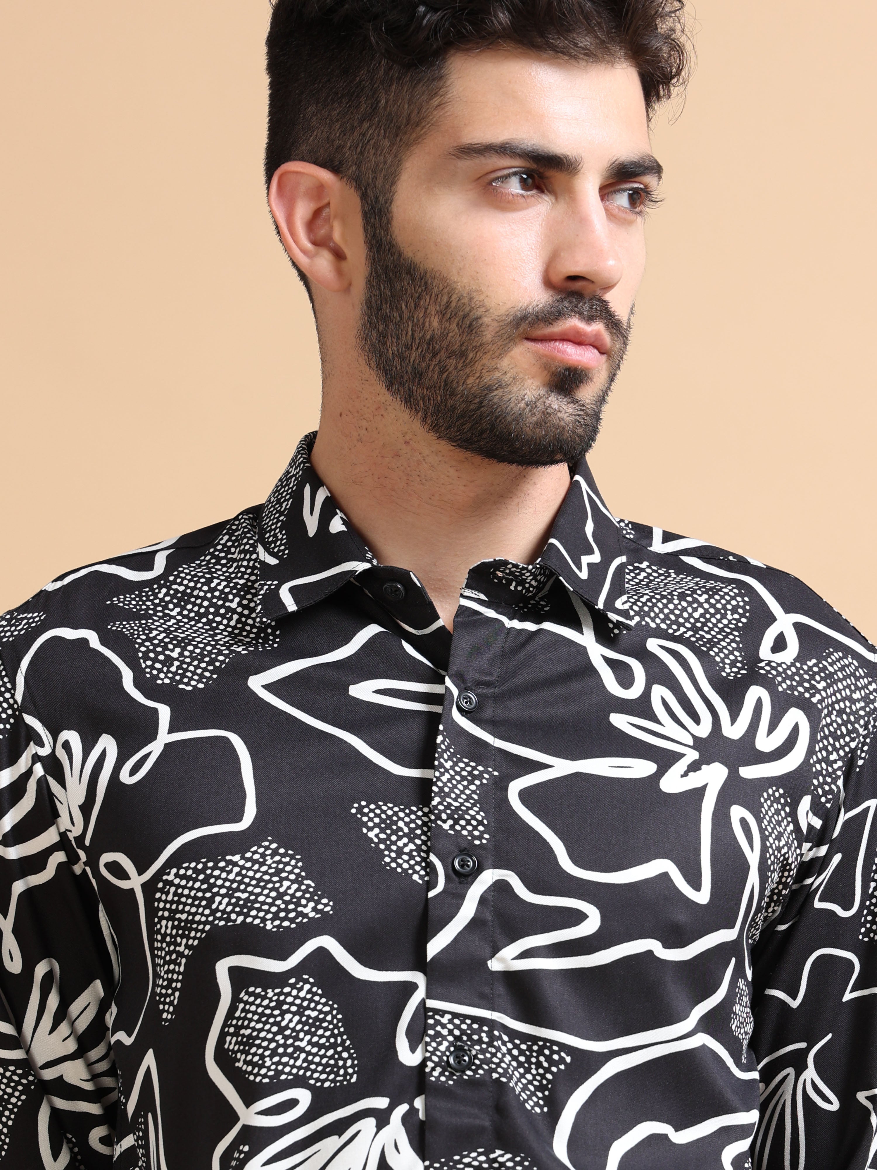 Men Black Printed Cotton Blend Shirt