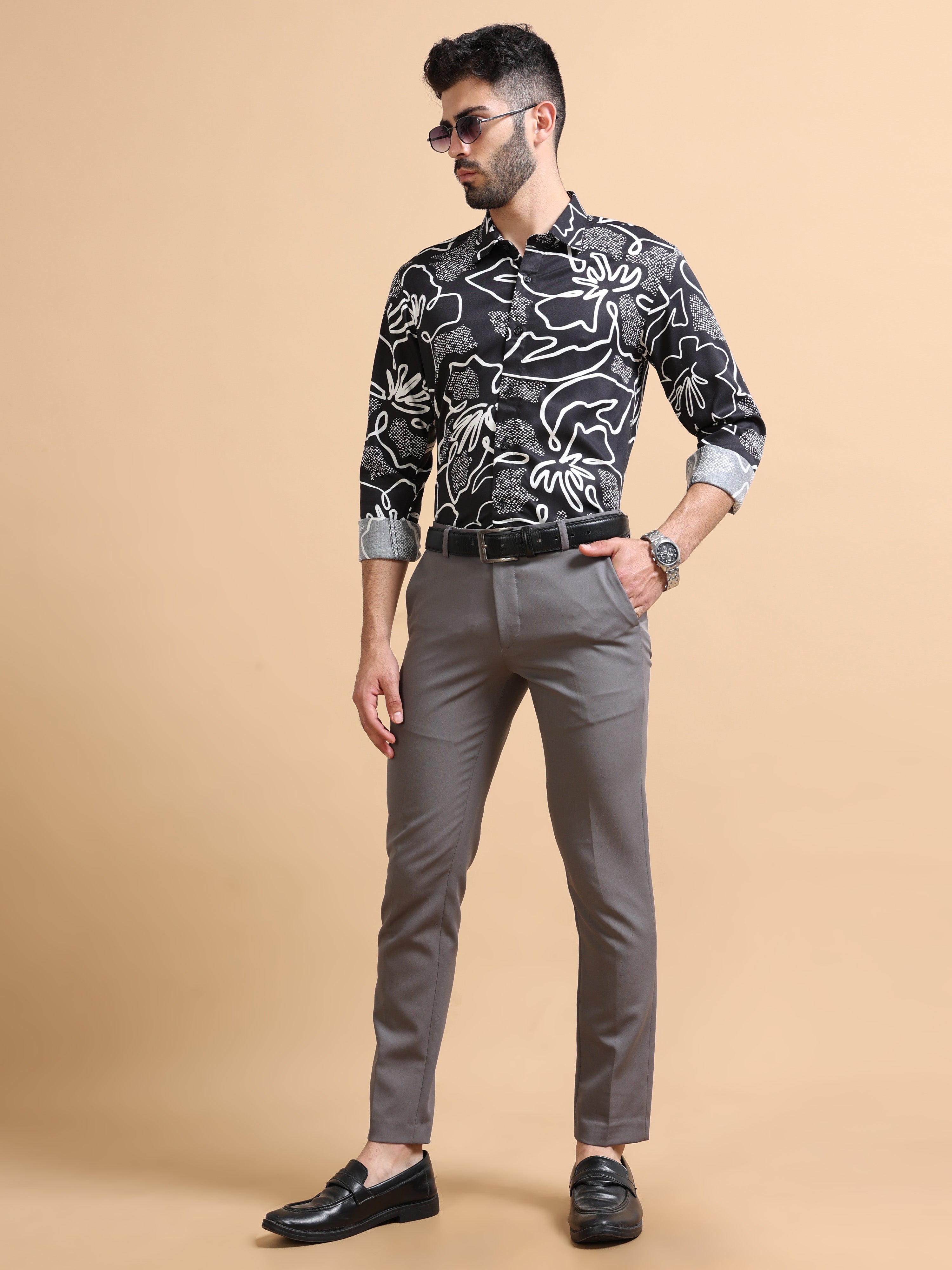 Men Black Printed Cotton Blend Shirt