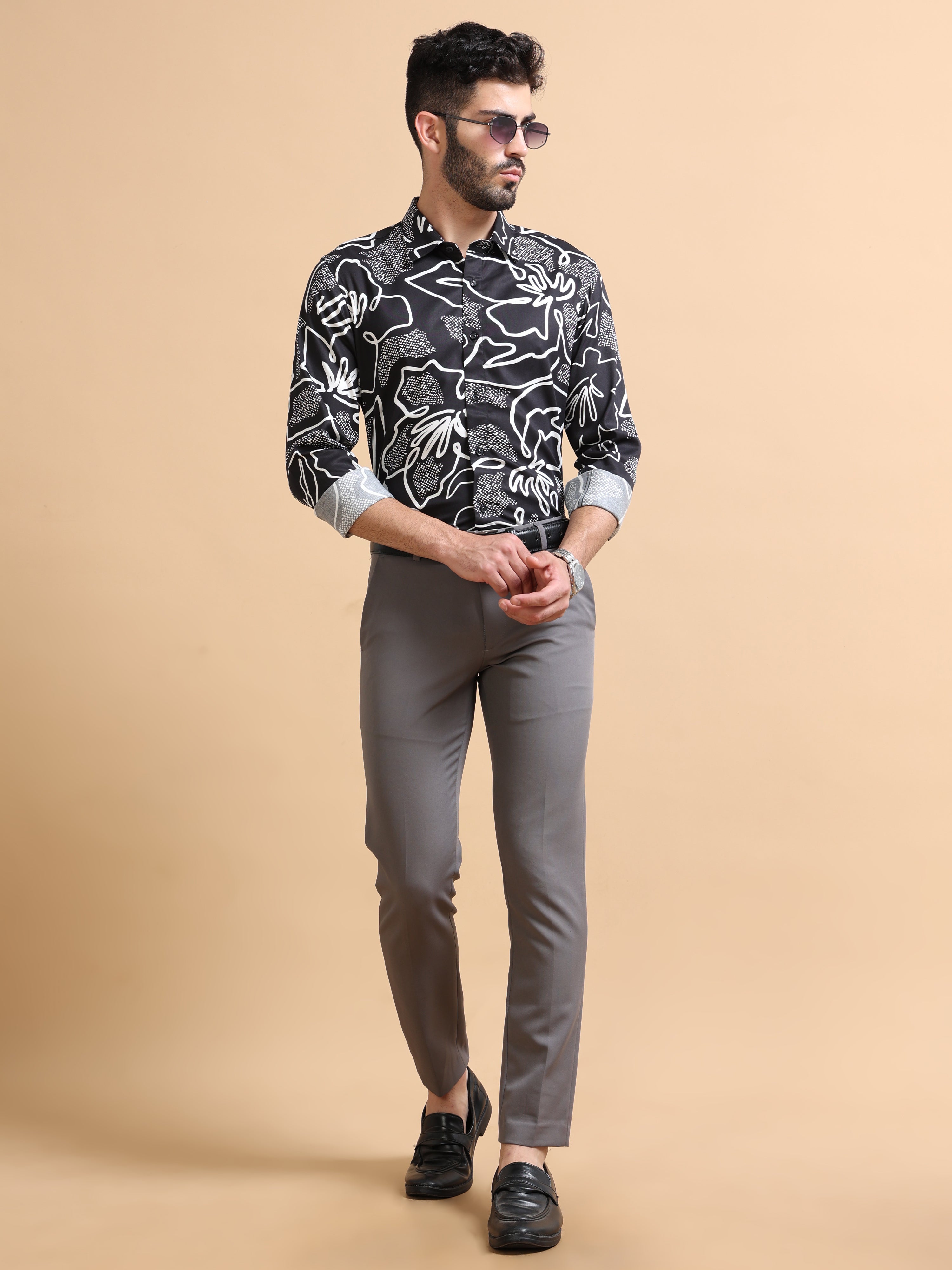 Men Black Printed Cotton Blend Shirt