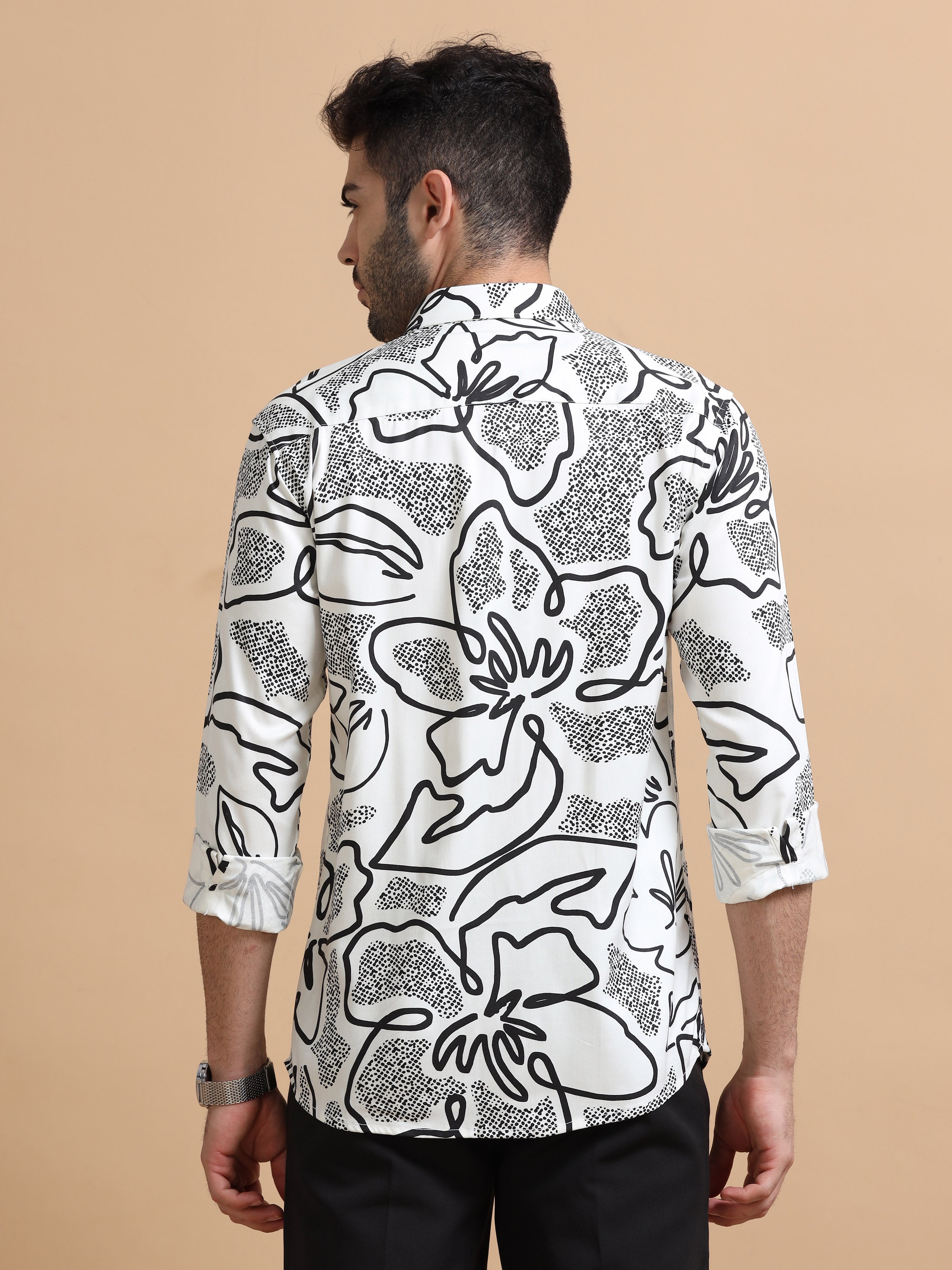 Men White Printed Cotton Blend Shirt