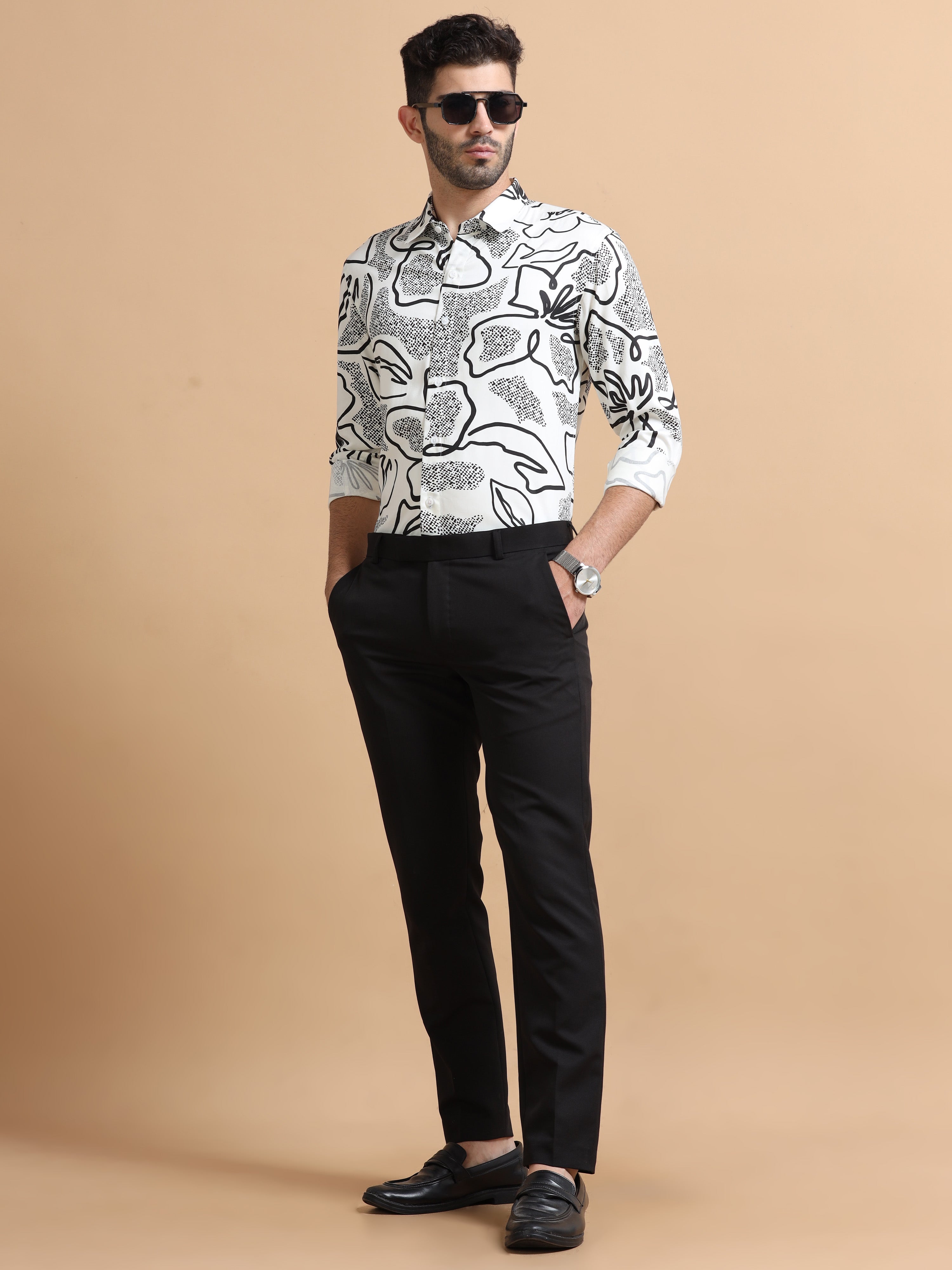 Men White Printed Cotton Blend Shirt