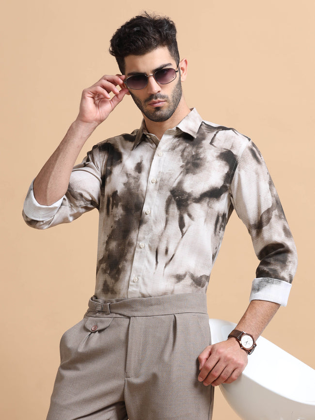 Men Brown Printed Cotton Blend Shirt
